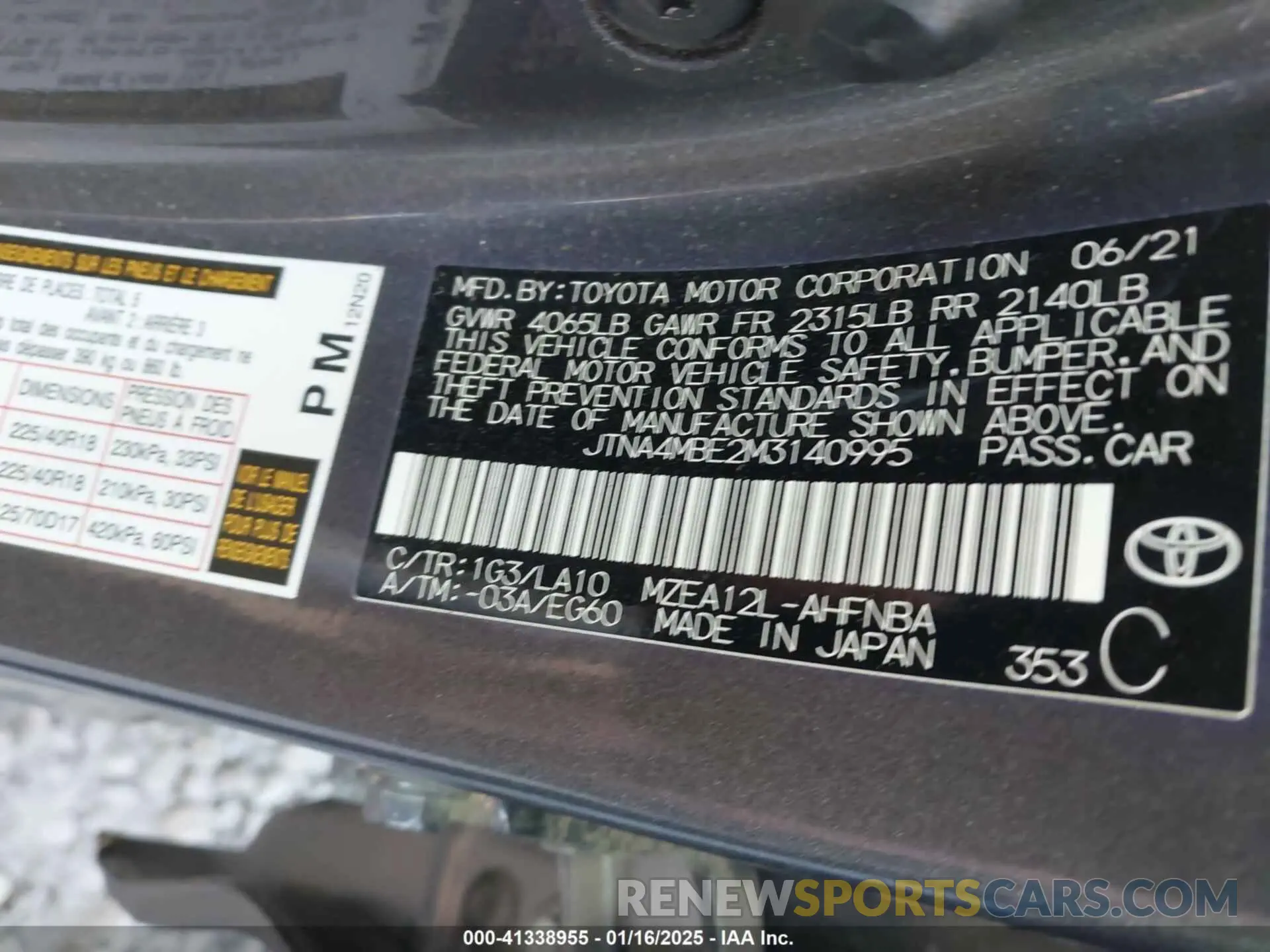9 fotografías del automóvil dañado JTNA4MBE2M3140995 TOYOTA COROLLA 2021