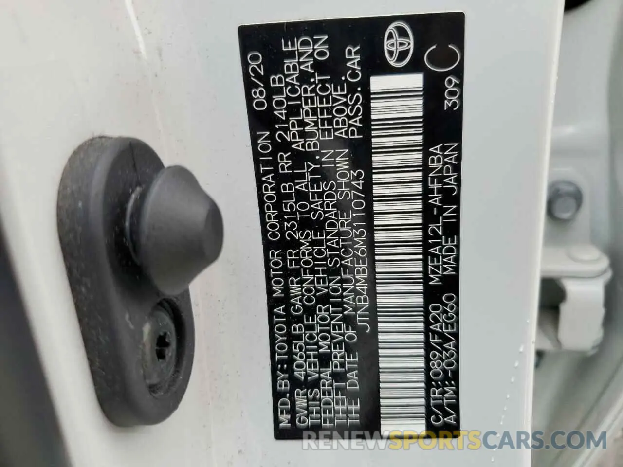 14 fotografías del automóvil dañado JTNB4MBE6M3110743 TOYOTA COROLLA 2021