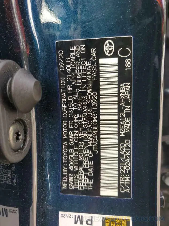 12 fotografías del automóvil dañado JTNC4MBE0M3113920 TOYOTA COROLLA 2021