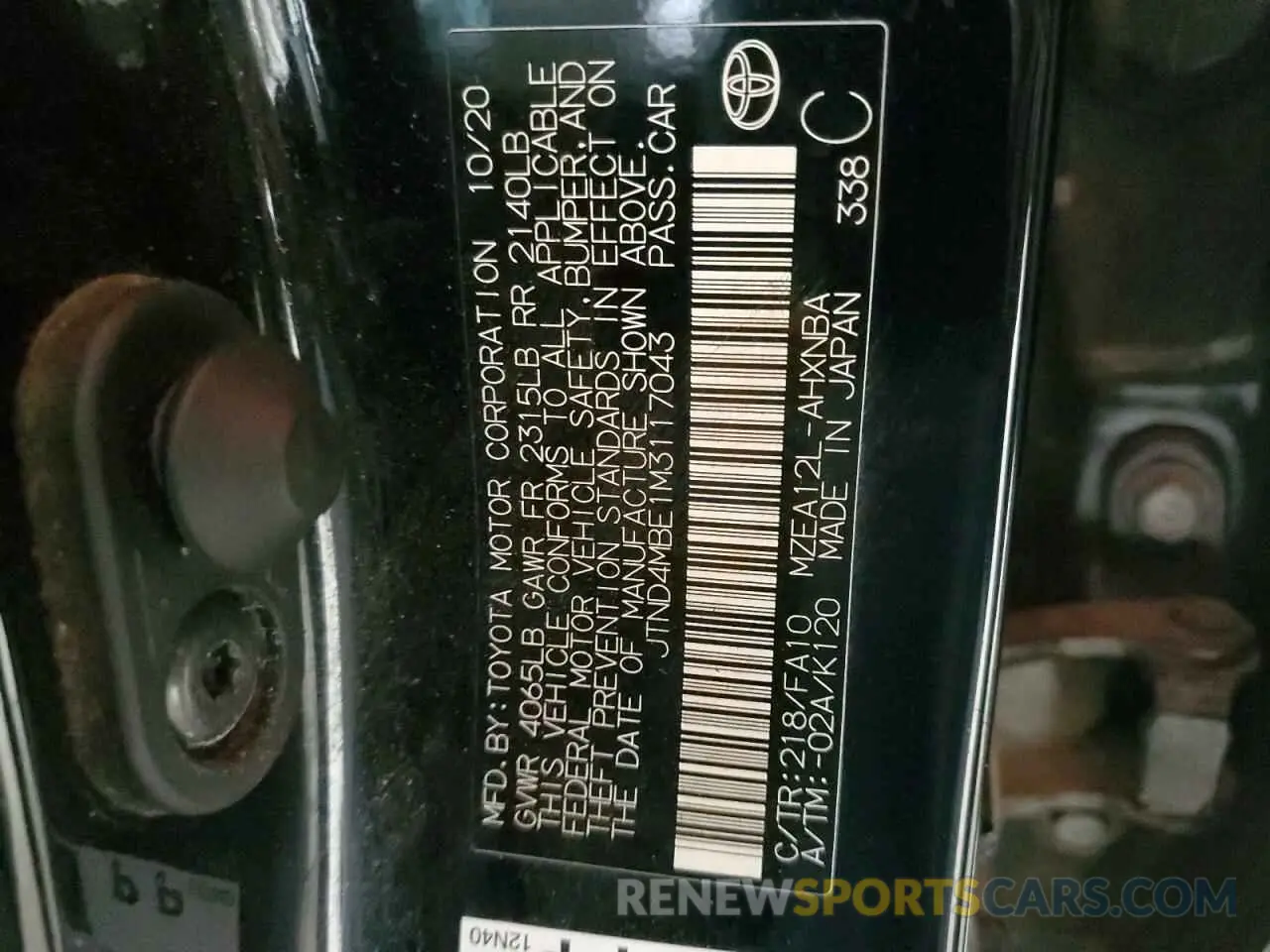 12 fotografías del automóvil dañado JTND4MBE1M3117043 TOYOTA COROLLA 2021