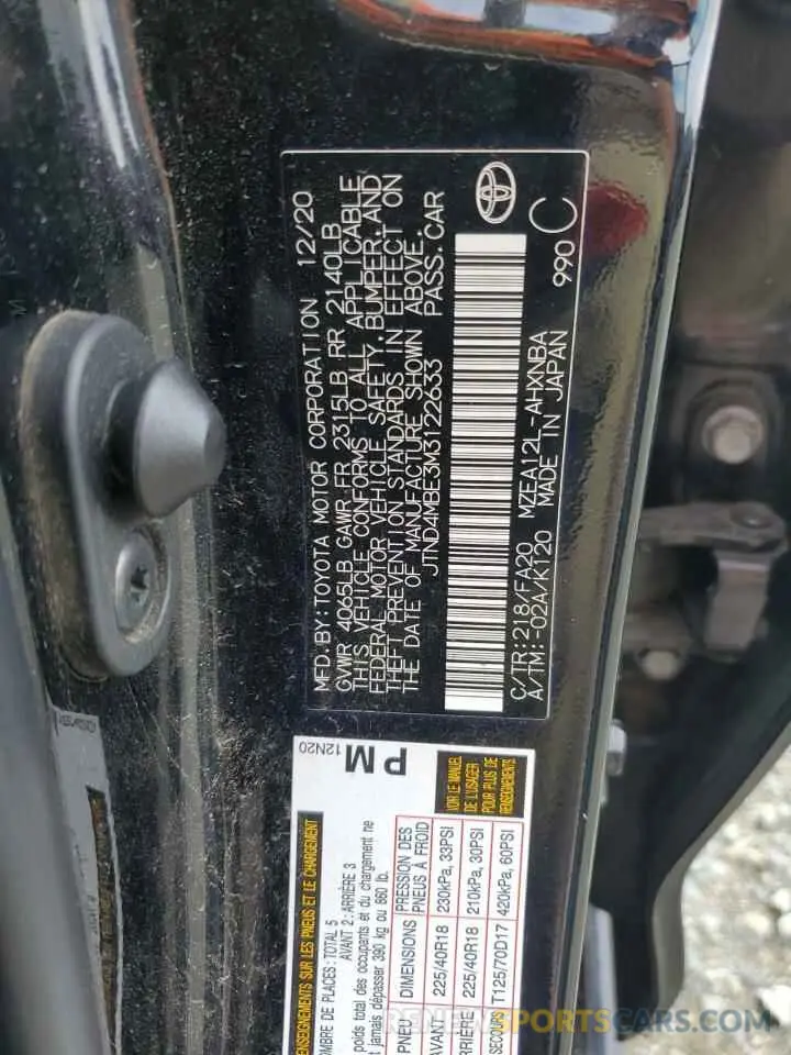 12 fotografías del automóvil dañado JTND4MBE3M3122633 TOYOTA COROLLA 2021
