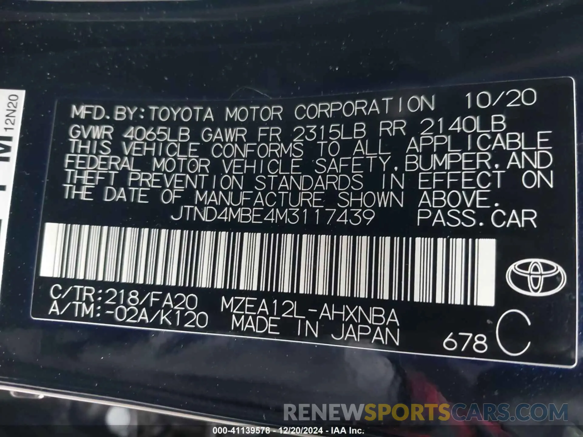 9 fotografías del automóvil dañado JTND4MBE4M3117439 TOYOTA COROLLA 2021