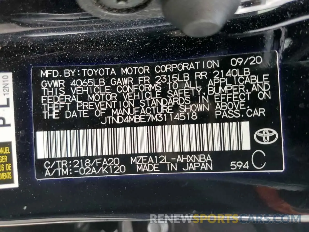 14 fotografías del automóvil dañado JTND4MBE7M3114518 TOYOTA COROLLA 2021
