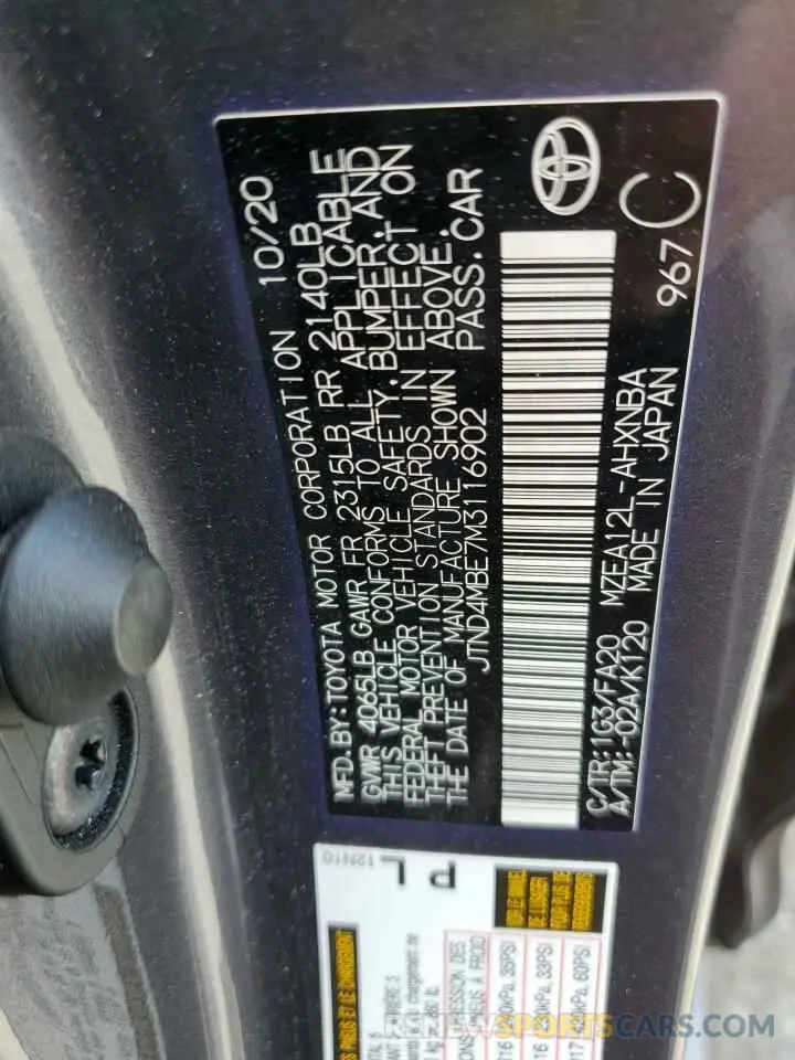 12 fotografías del automóvil dañado JTND4MBE7M3116902 TOYOTA COROLLA 2021