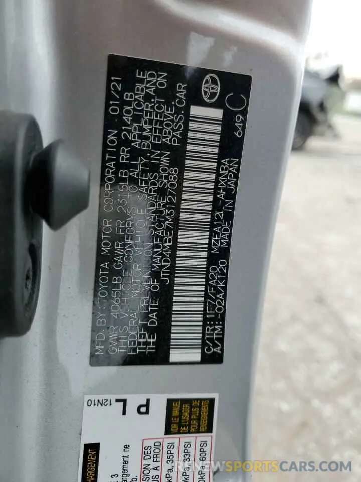 13 fotografías del automóvil dañado JTND4MBE7M3127088 TOYOTA COROLLA 2021
