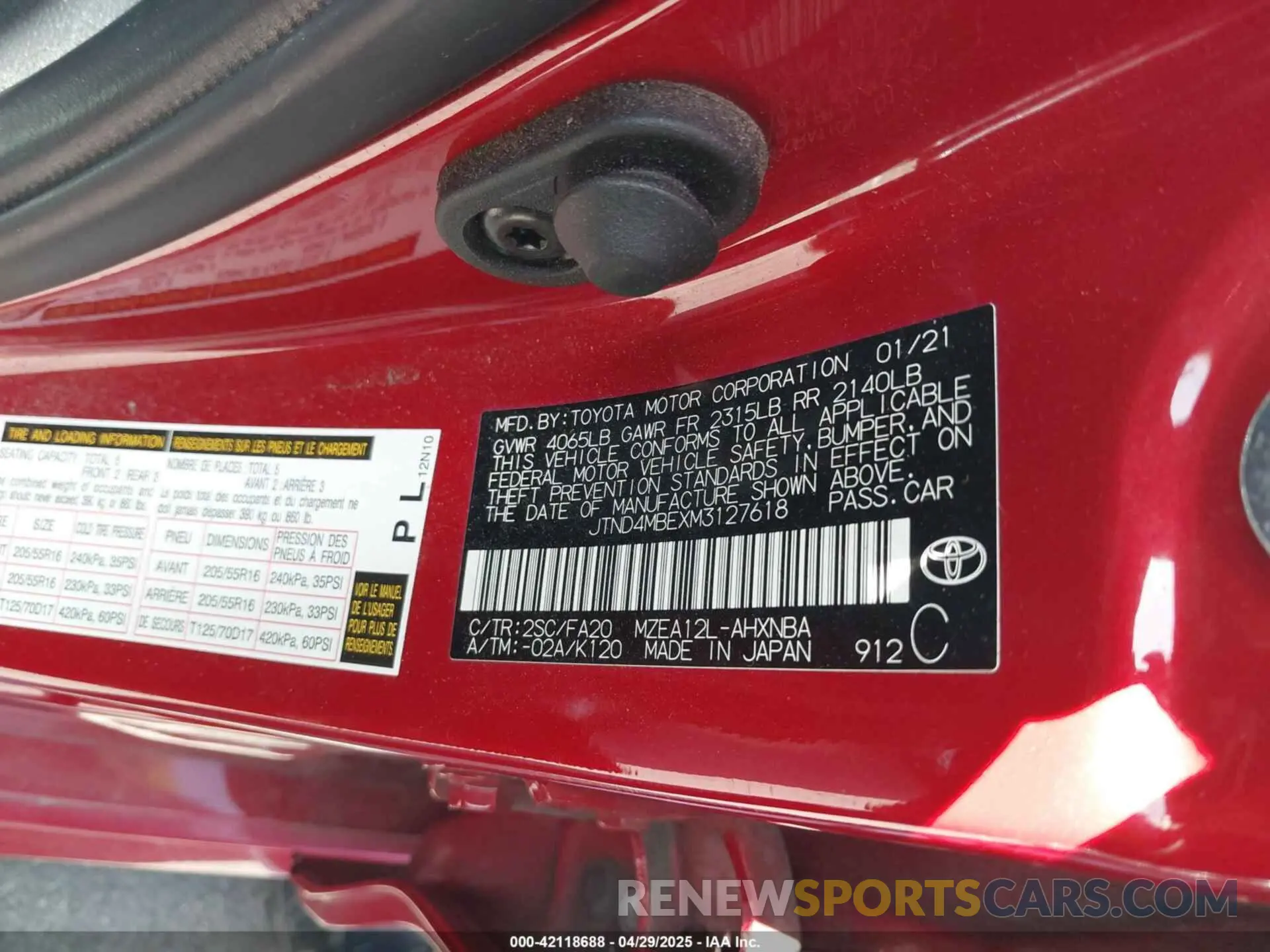 9 fotografías del automóvil dañado JTND4MBEXM3127618 TOYOTA COROLLA 2021