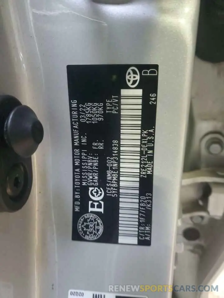 13 fotografías del automóvil dañado 5YFBPMBE1NP314838 TOYOTA COROLLA 2022