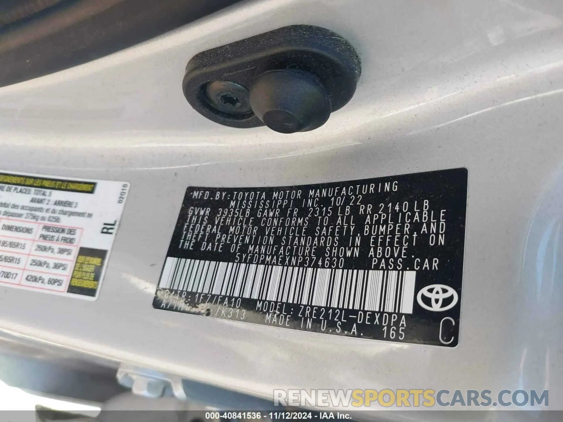 9 fotografías del automóvil dañado 5YFDPMAEXNP374630 TOYOTA COROLLA 2022