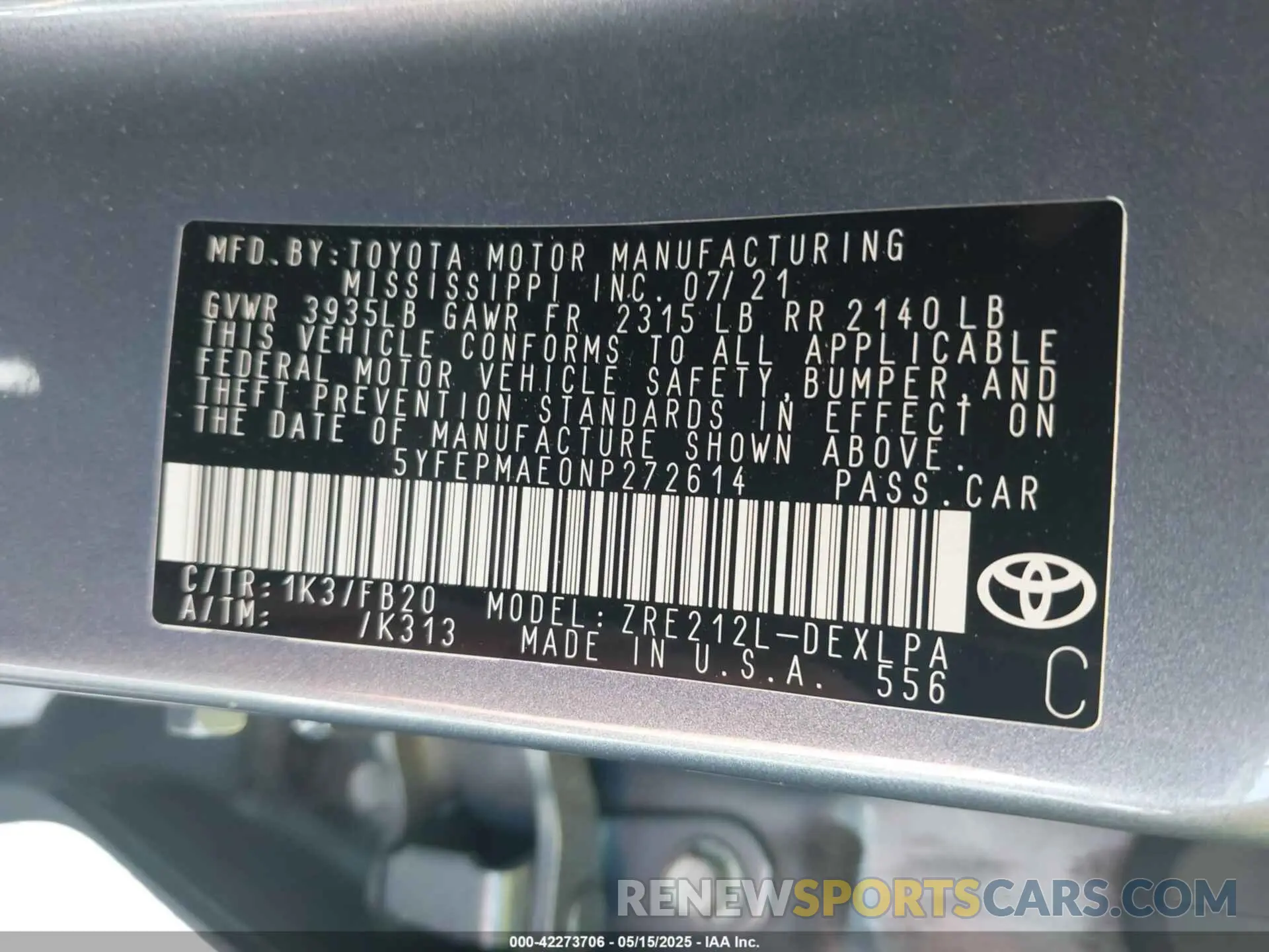 9 fotografías del automóvil dañado 5YFEPMAE0NP272614 TOYOTA COROLLA 2022