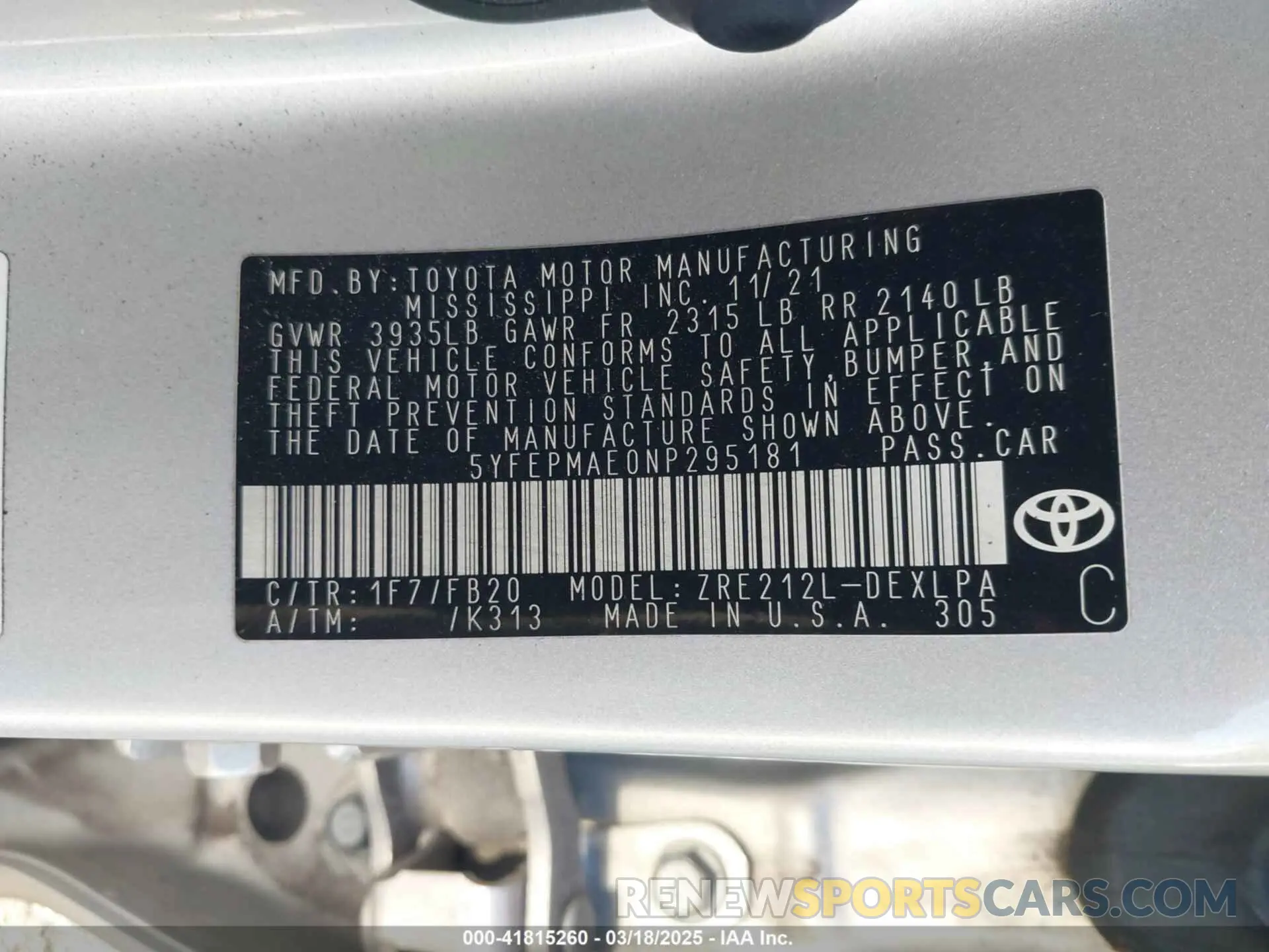 9 fotografías del automóvil dañado 5YFEPMAE0NP295181 TOYOTA COROLLA 2022