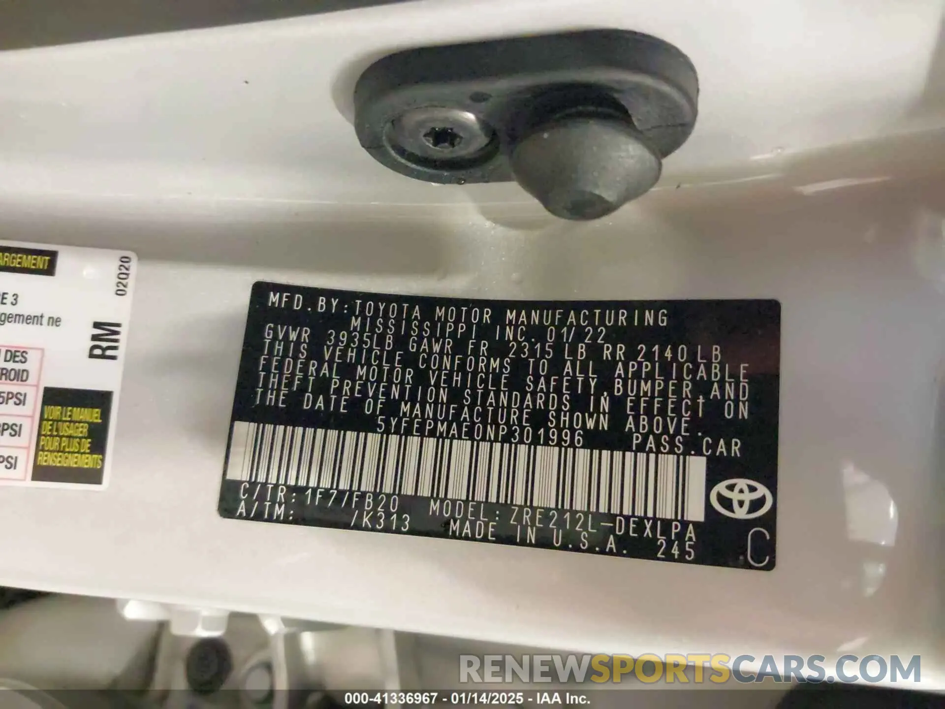 9 fotografías del automóvil dañado 5YFEPMAE0NP301996 TOYOTA COROLLA 2022