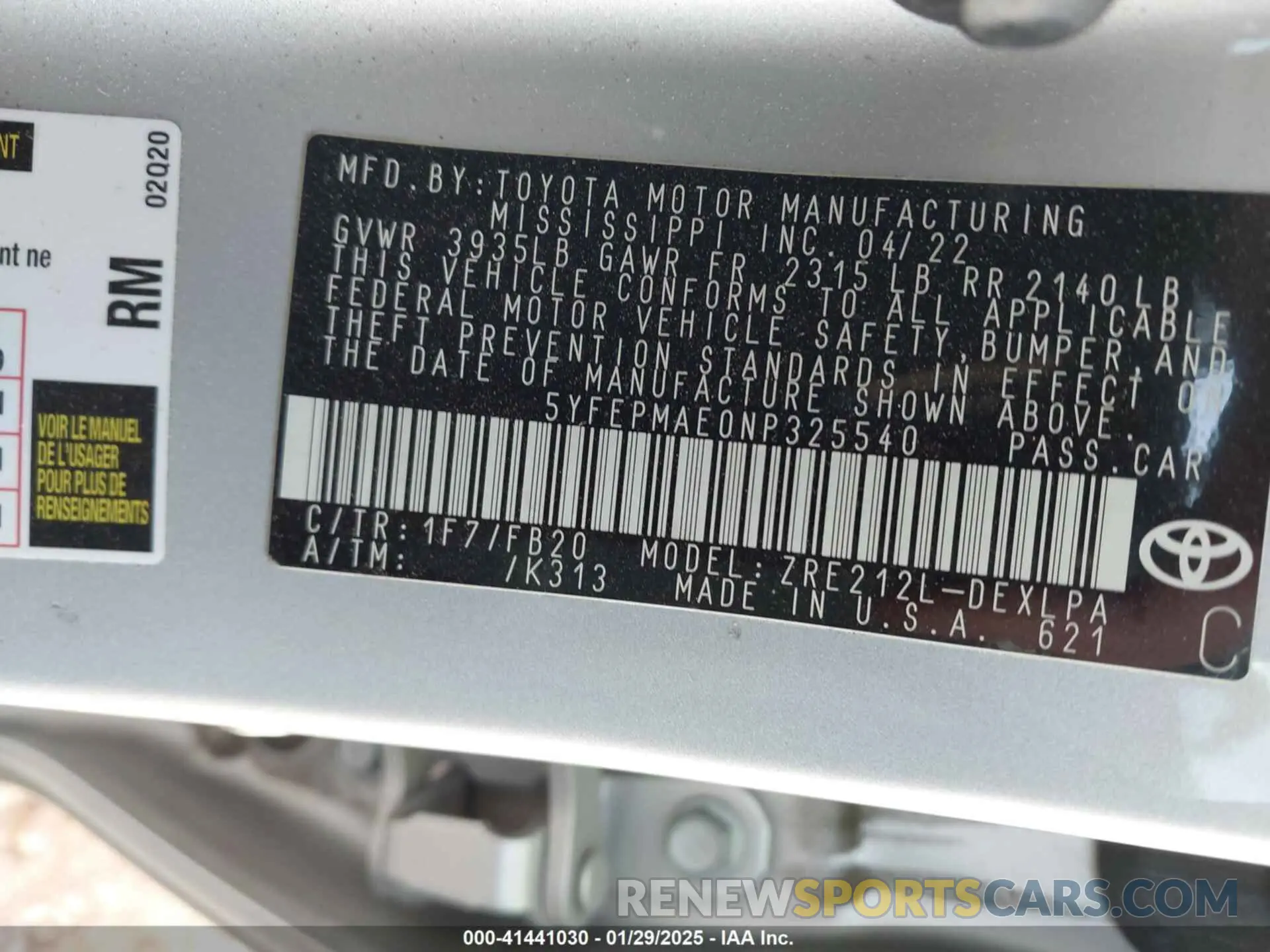 9 fotografías del automóvil dañado 5YFEPMAE0NP325540 TOYOTA COROLLA 2022
