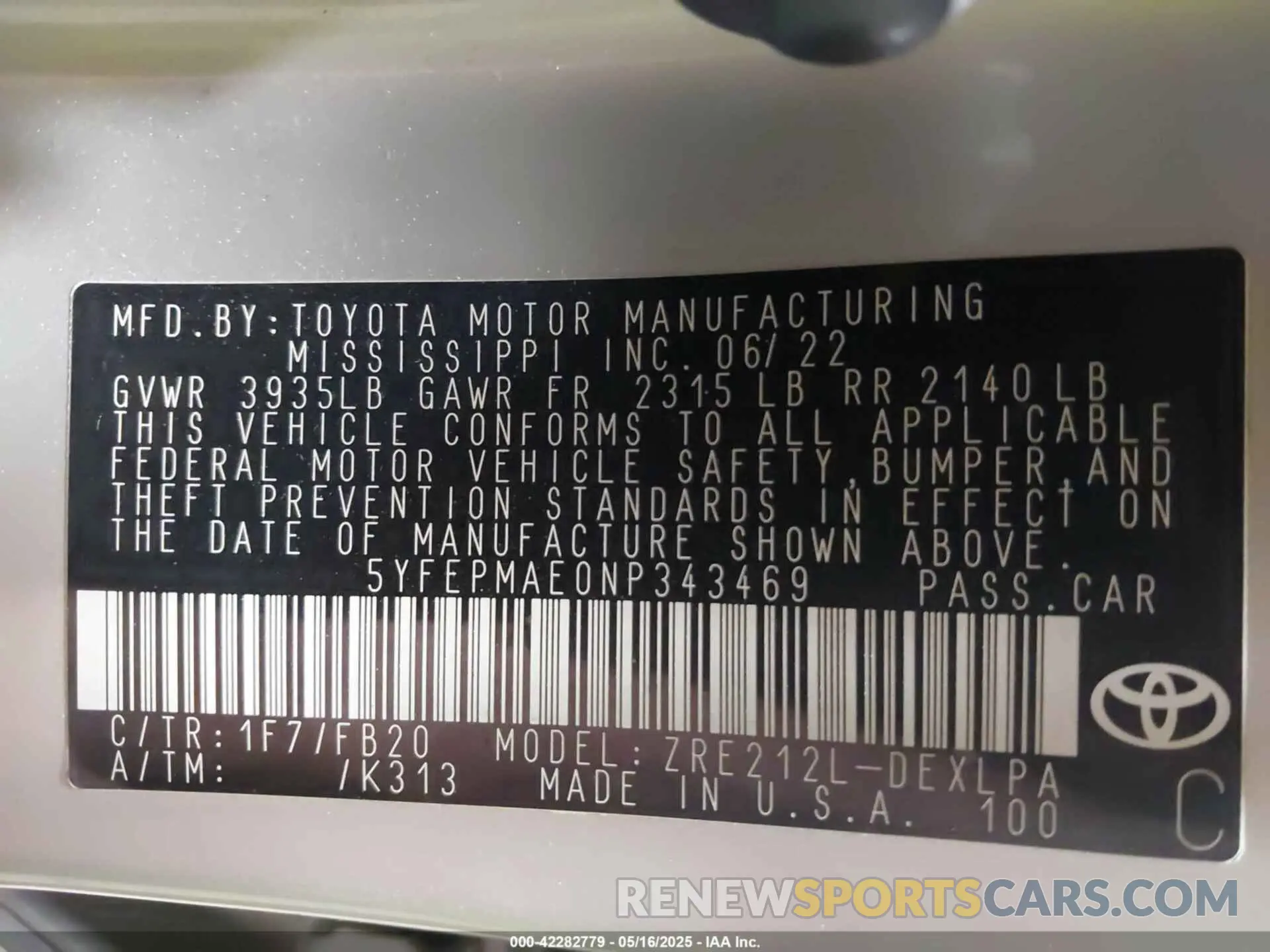 9 fotografías del automóvil dañado 5YFEPMAE0NP343469 TOYOTA COROLLA 2022