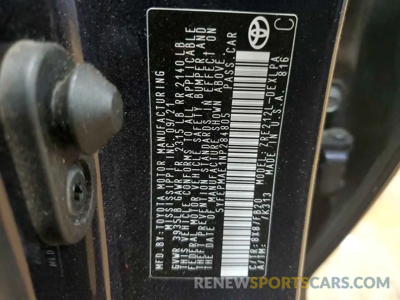 12 fotografías del automóvil dañado 5YFEPMAE1NP284805 TOYOTA COROLLA 2022