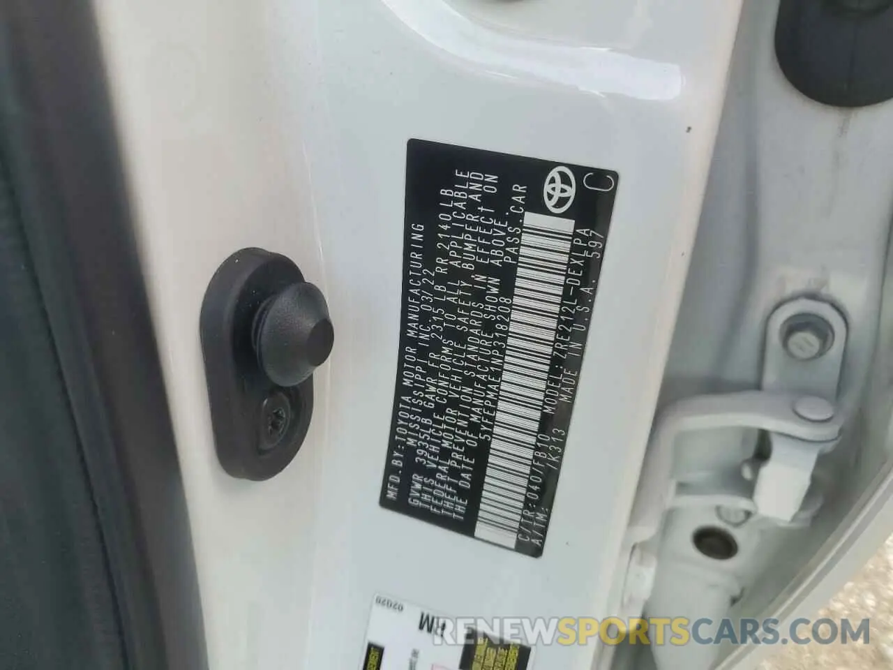 12 fotografías del automóvil dañado 5YFEPMAE1NP318208 TOYOTA COROLLA 2022