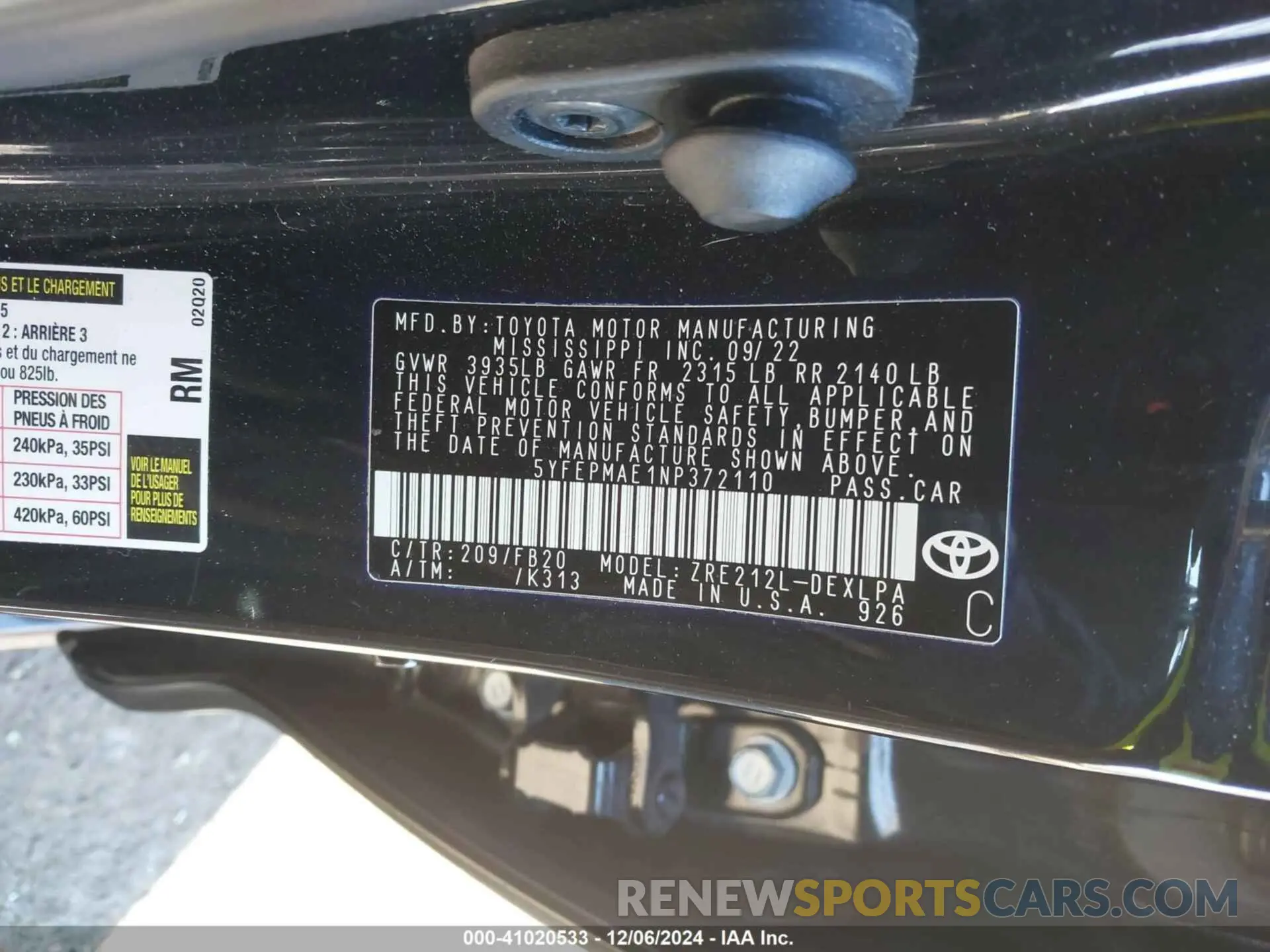9 fotografías del automóvil dañado 5YFEPMAE1NP372110 TOYOTA COROLLA 2022