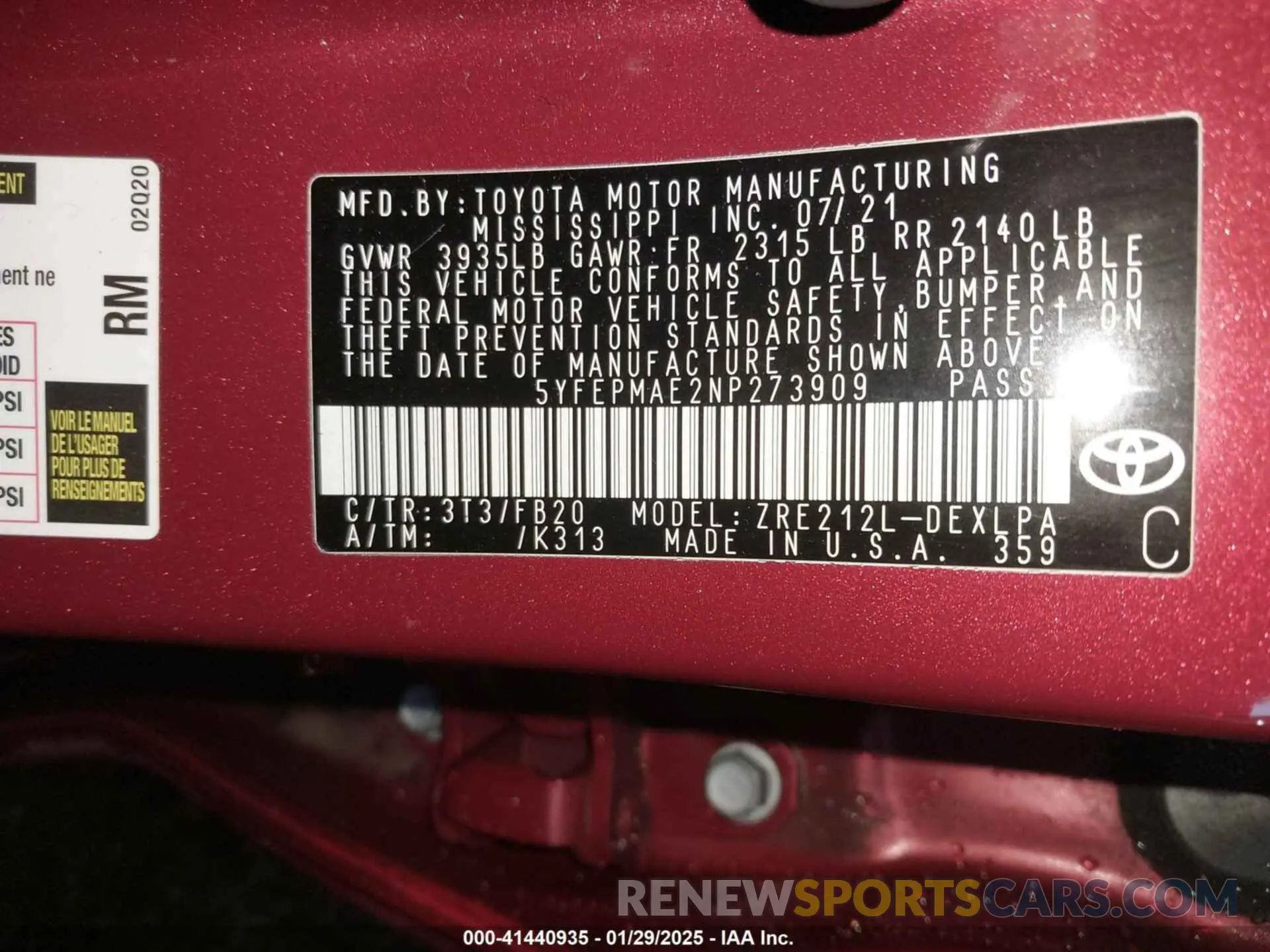 9 fotografías del automóvil dañado 5YFEPMAE2NP273909 TOYOTA COROLLA 2022