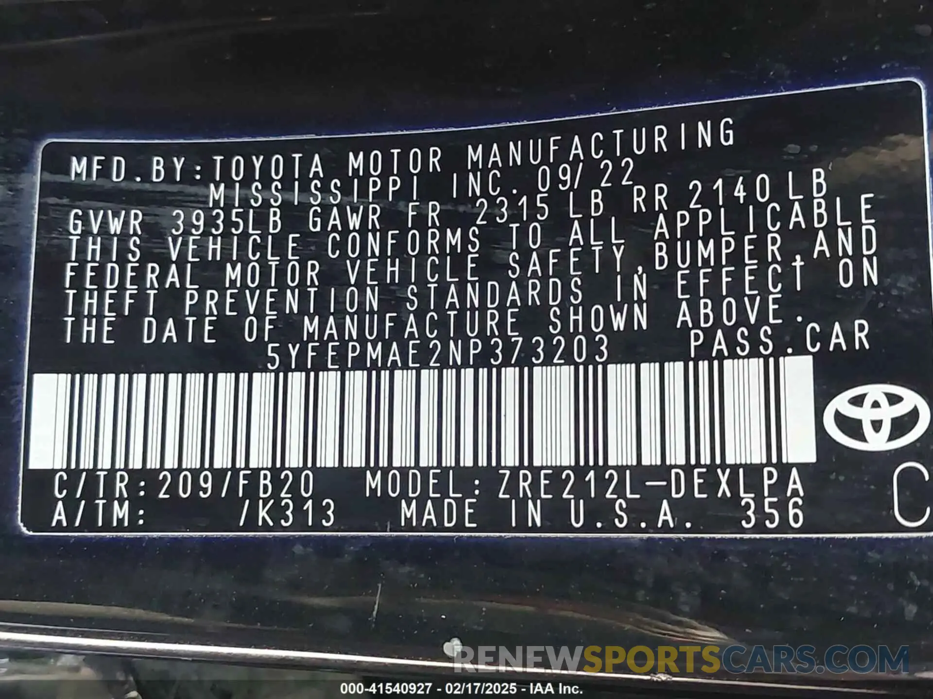 9 fotografías del automóvil dañado 5YFEPMAE2NP373203 TOYOTA COROLLA 2022