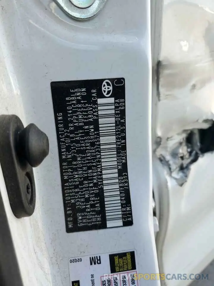 13 fotografías del automóvil dañado 5YFEPMAE2NP376571 TOYOTA COROLLA 2022