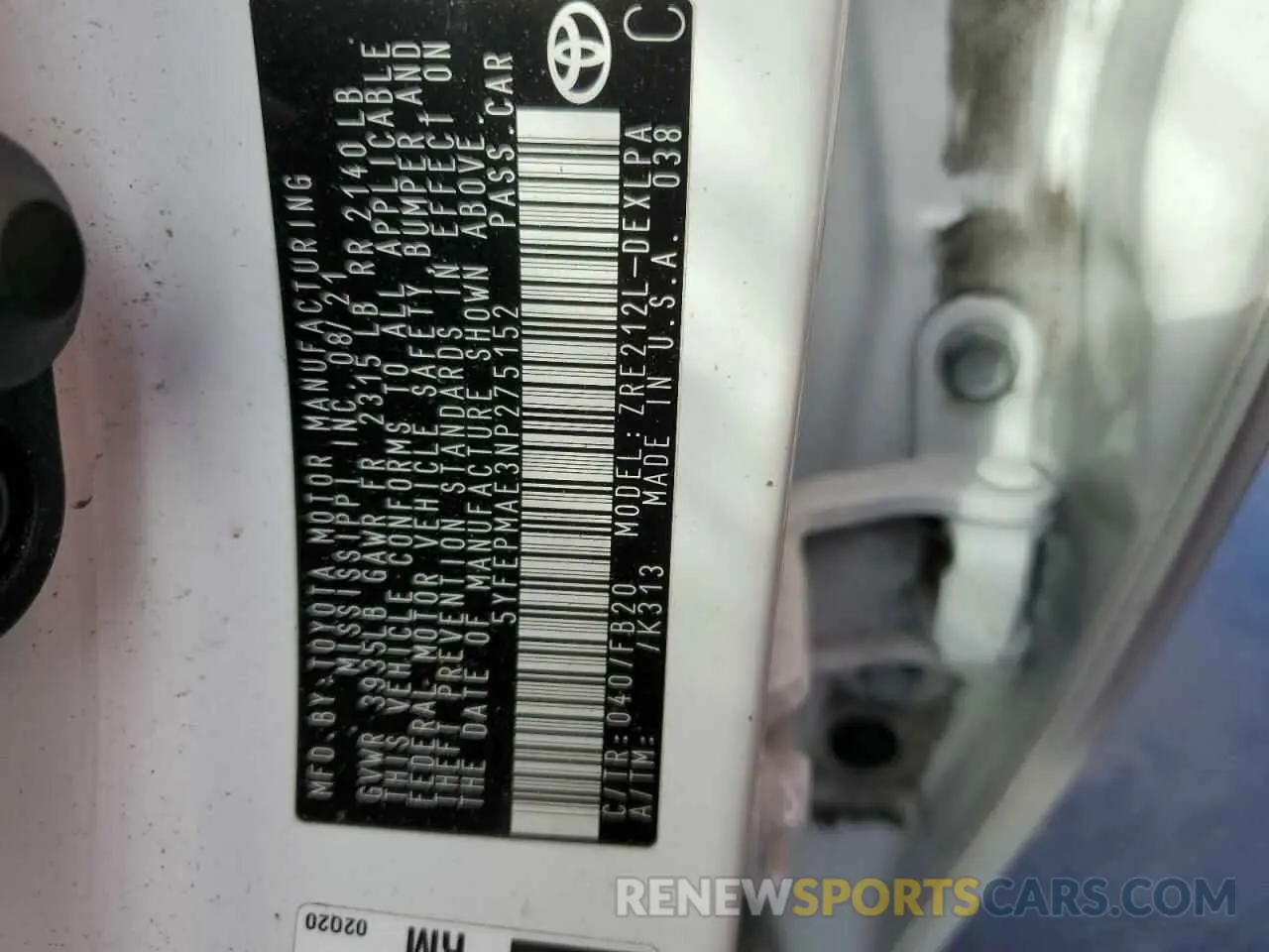 14 fotografías del automóvil dañado 5YFEPMAE3NP275152 TOYOTA COROLLA 2022