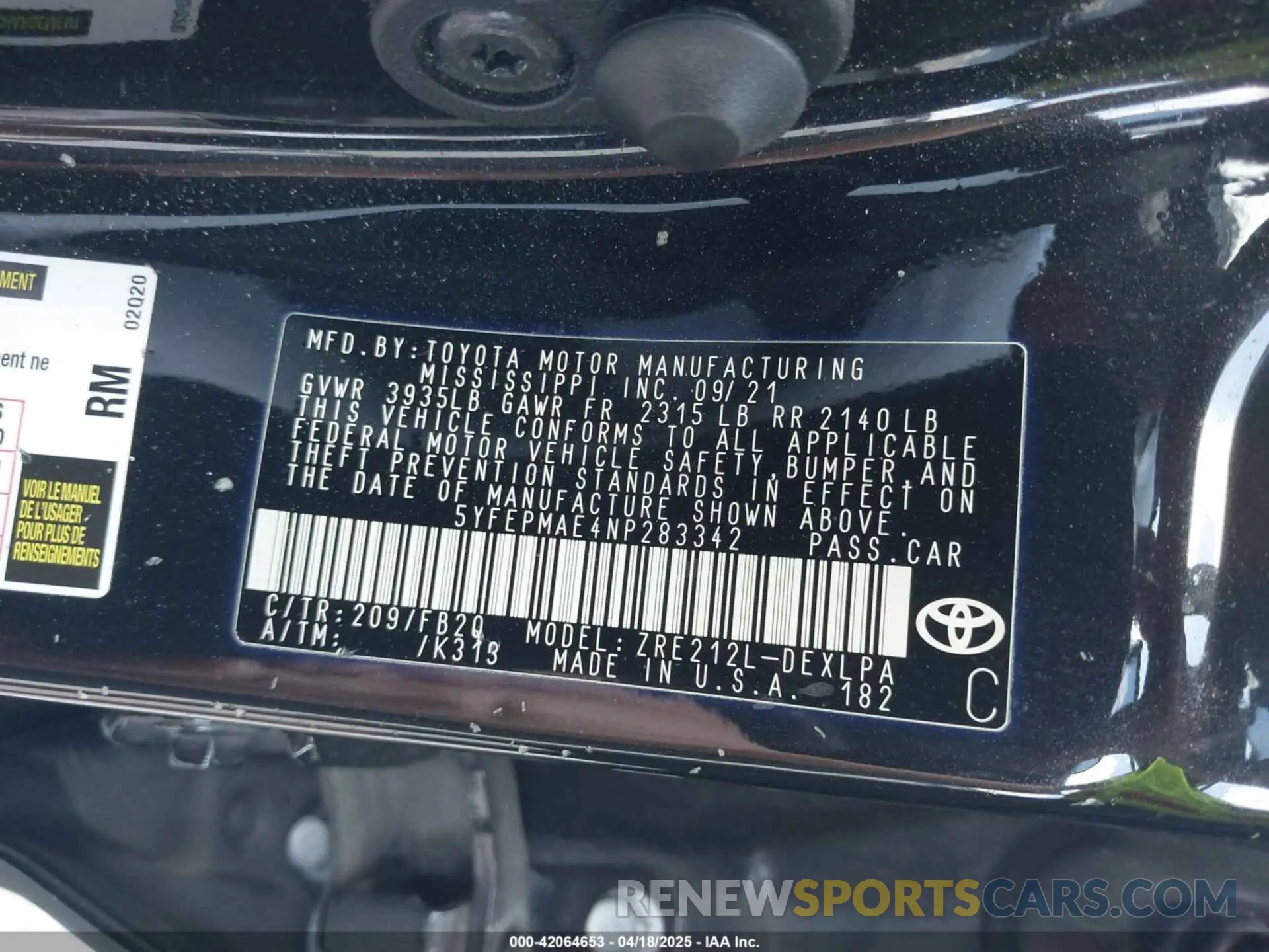 9 fotografías del automóvil dañado 5YFEPMAE4NP283342 TOYOTA COROLLA 2022