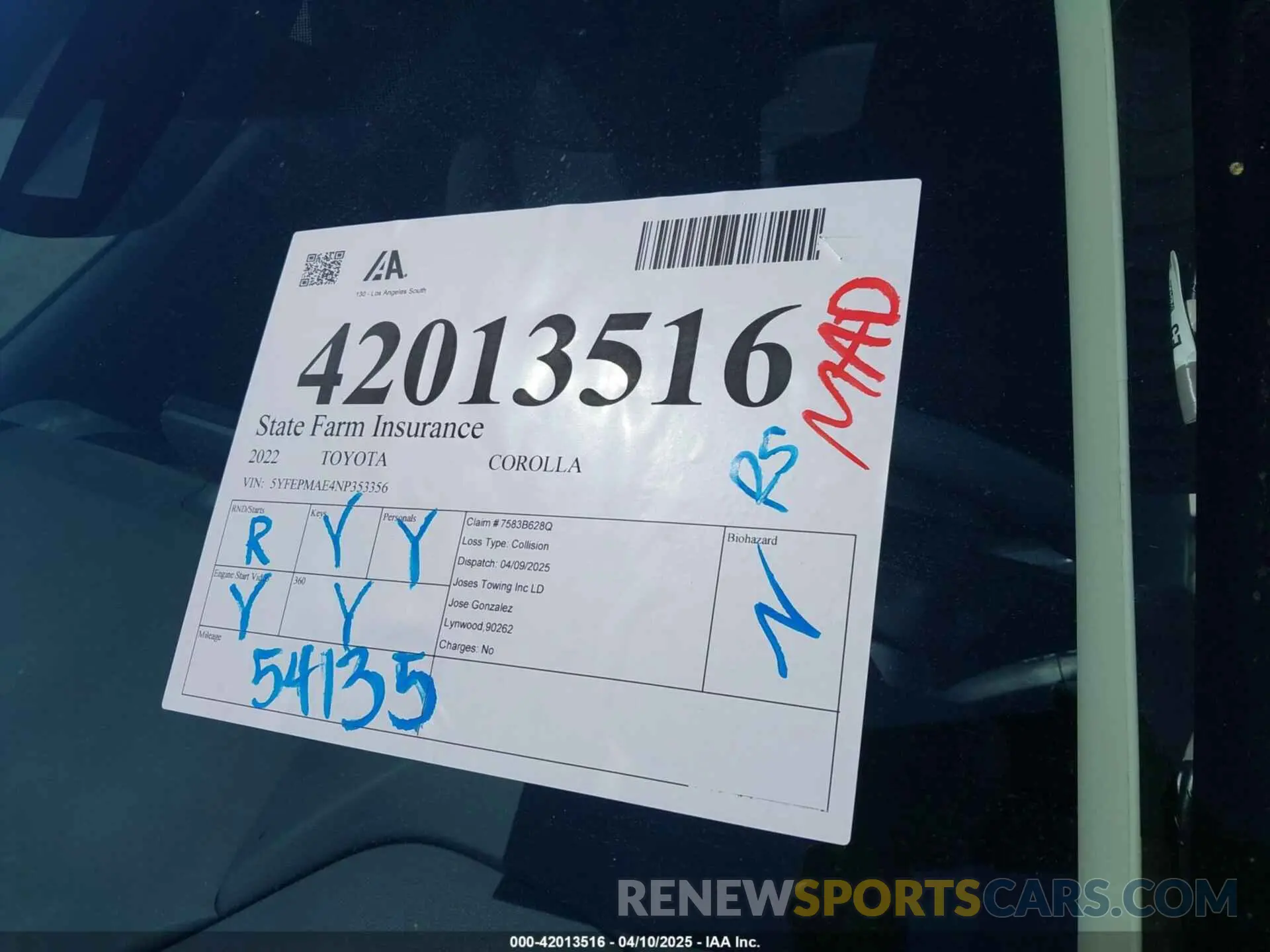 17 fotografías del automóvil dañado 5YFEPMAE4NP353356 TOYOTA COROLLA 2022