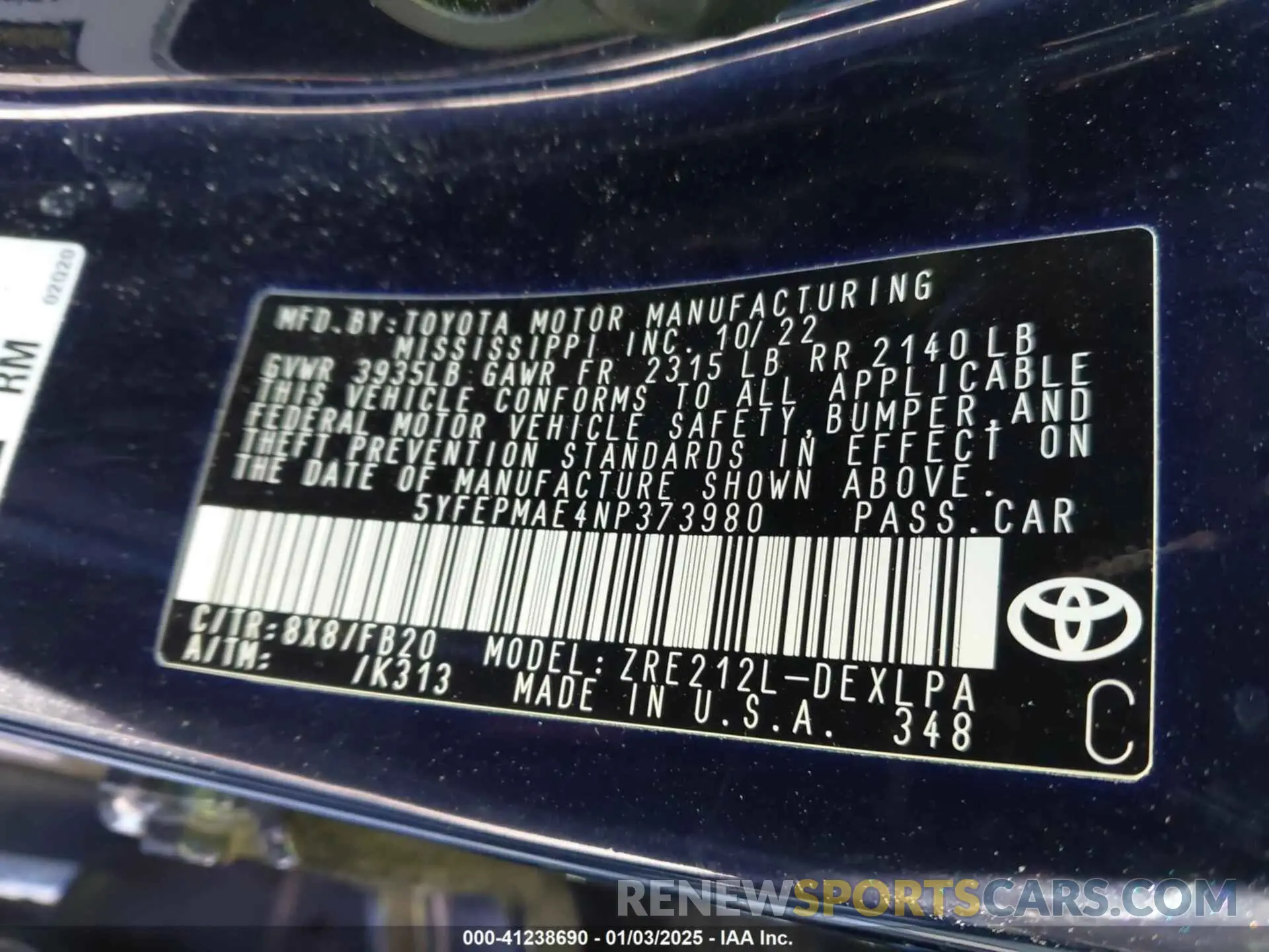 9 fotografías del automóvil dañado 5YFEPMAE4NP373980 TOYOTA COROLLA 2022