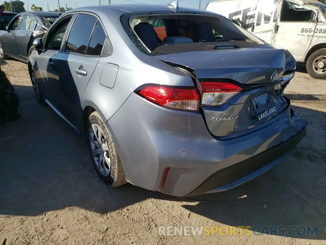 3 fotografías del automóvil dañado 5YFEPMAE5NP291949 TOYOTA COROLLA 2022