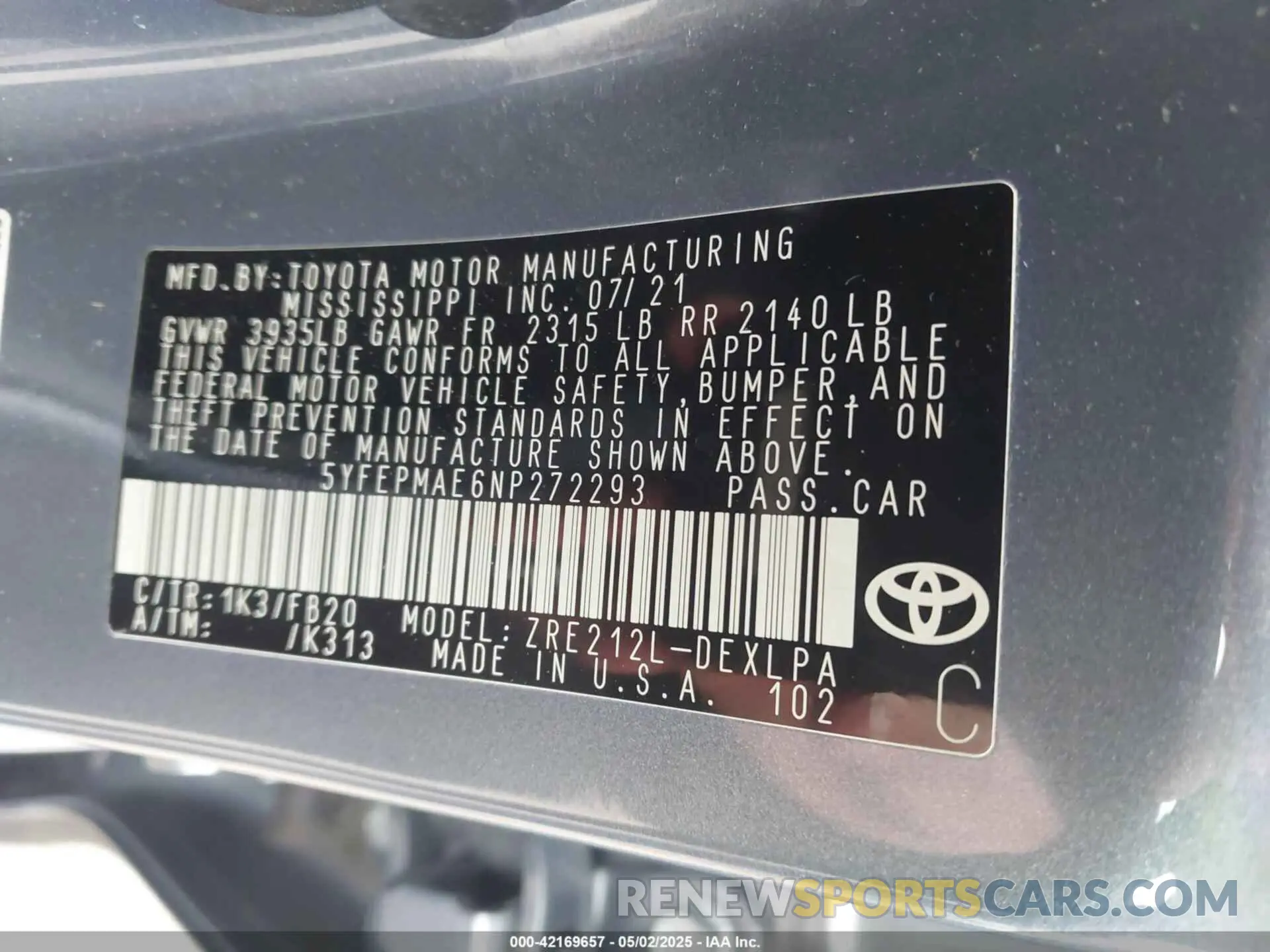 9 fotografías del automóvil dañado 5YFEPMAE6NP272293 TOYOTA COROLLA 2022