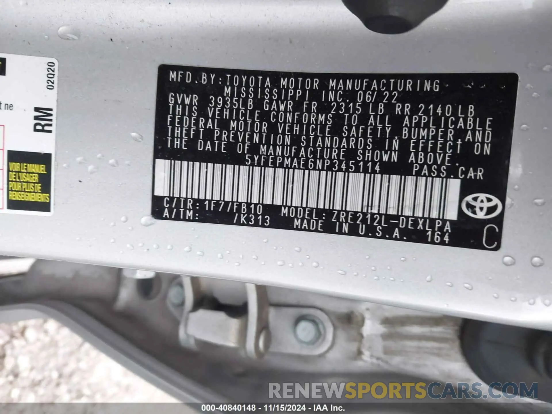 9 fotografías del automóvil dañado 5YFEPMAE6NP345114 TOYOTA COROLLA 2022