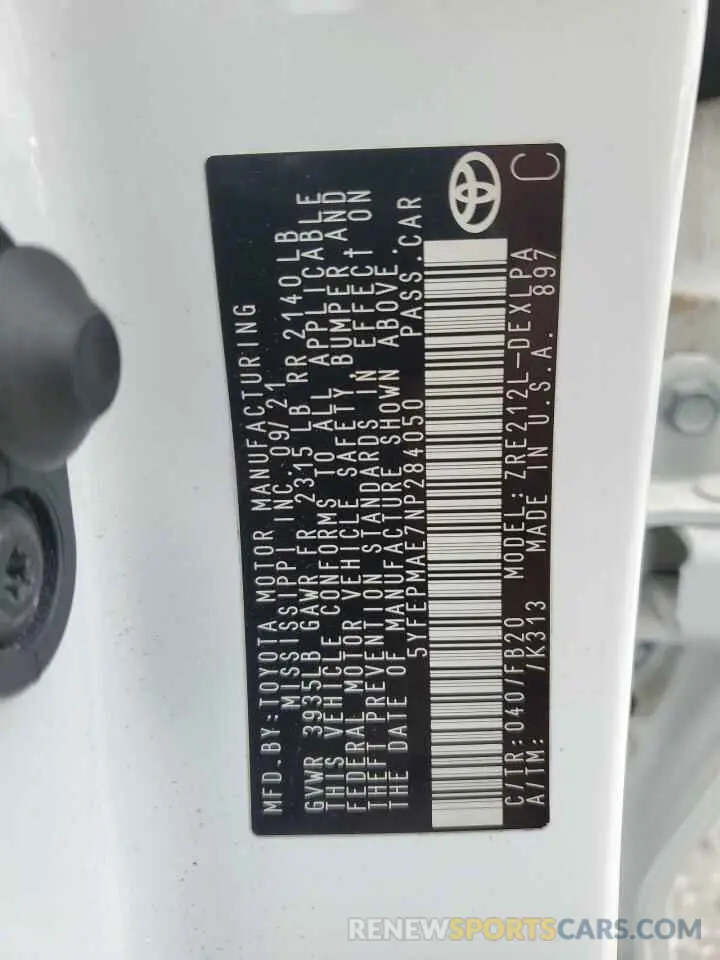 13 fotografías del automóvil dañado 5YFEPMAE7NP284050 TOYOTA COROLLA 2022