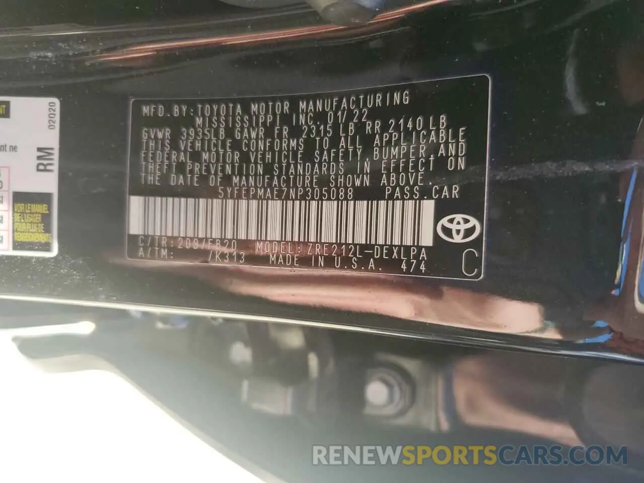 13 fotografías del automóvil dañado 5YFEPMAE7NP305088 TOYOTA COROLLA 2022