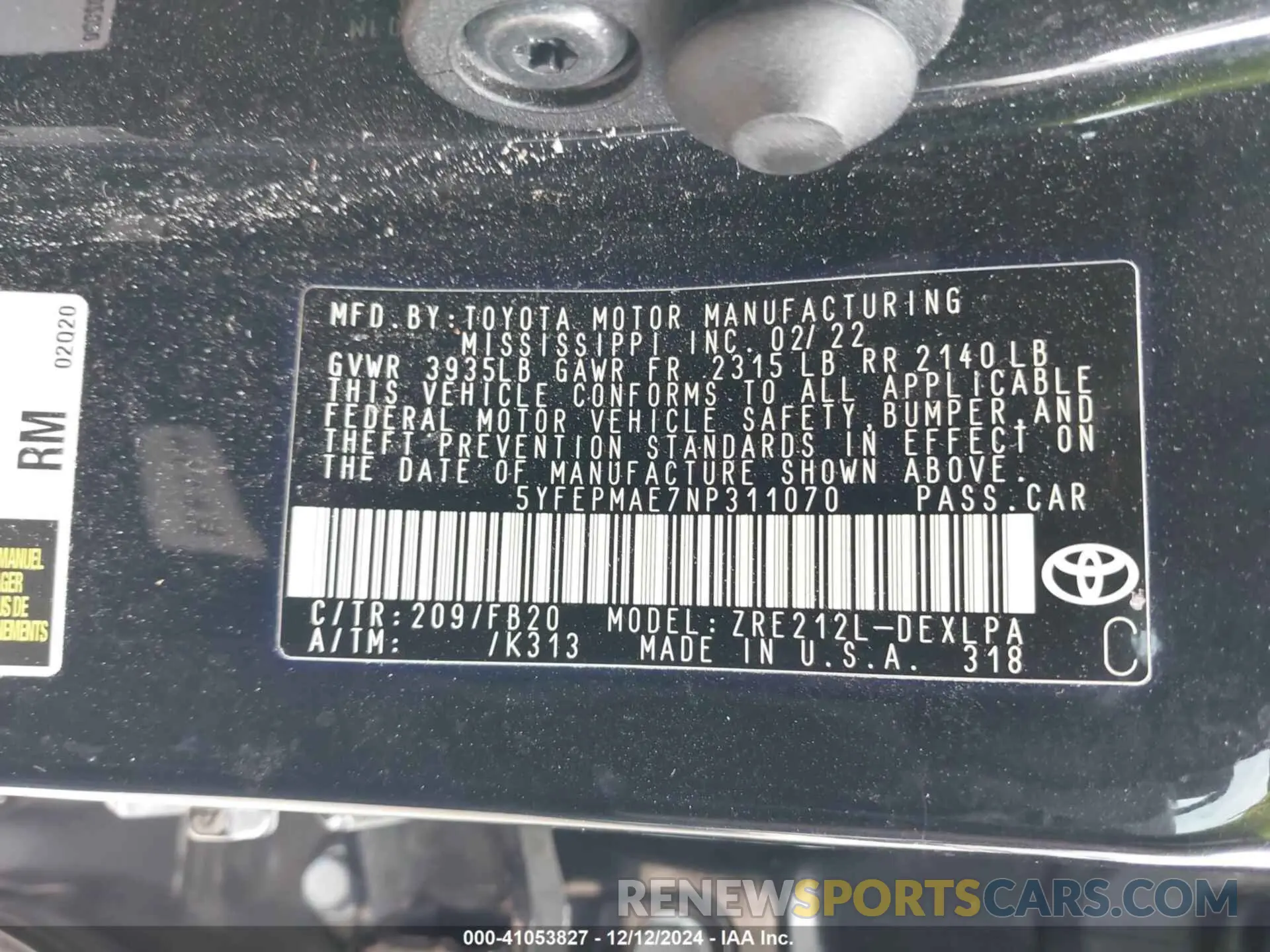 9 fotografías del automóvil dañado 5YFEPMAE7NP311070 TOYOTA COROLLA 2022