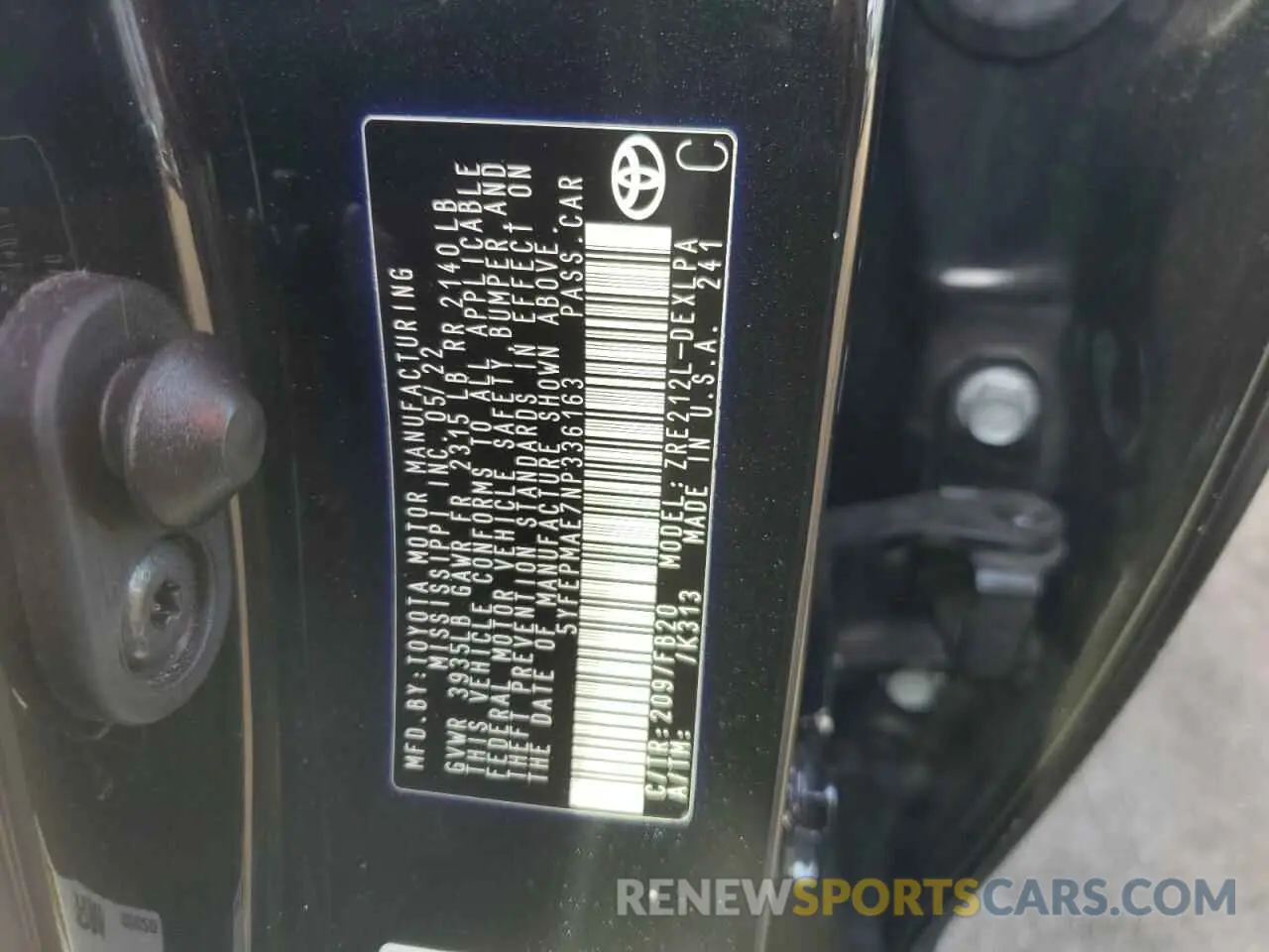 12 fotografías del automóvil dañado 5YFEPMAE7NP336163 TOYOTA COROLLA 2022