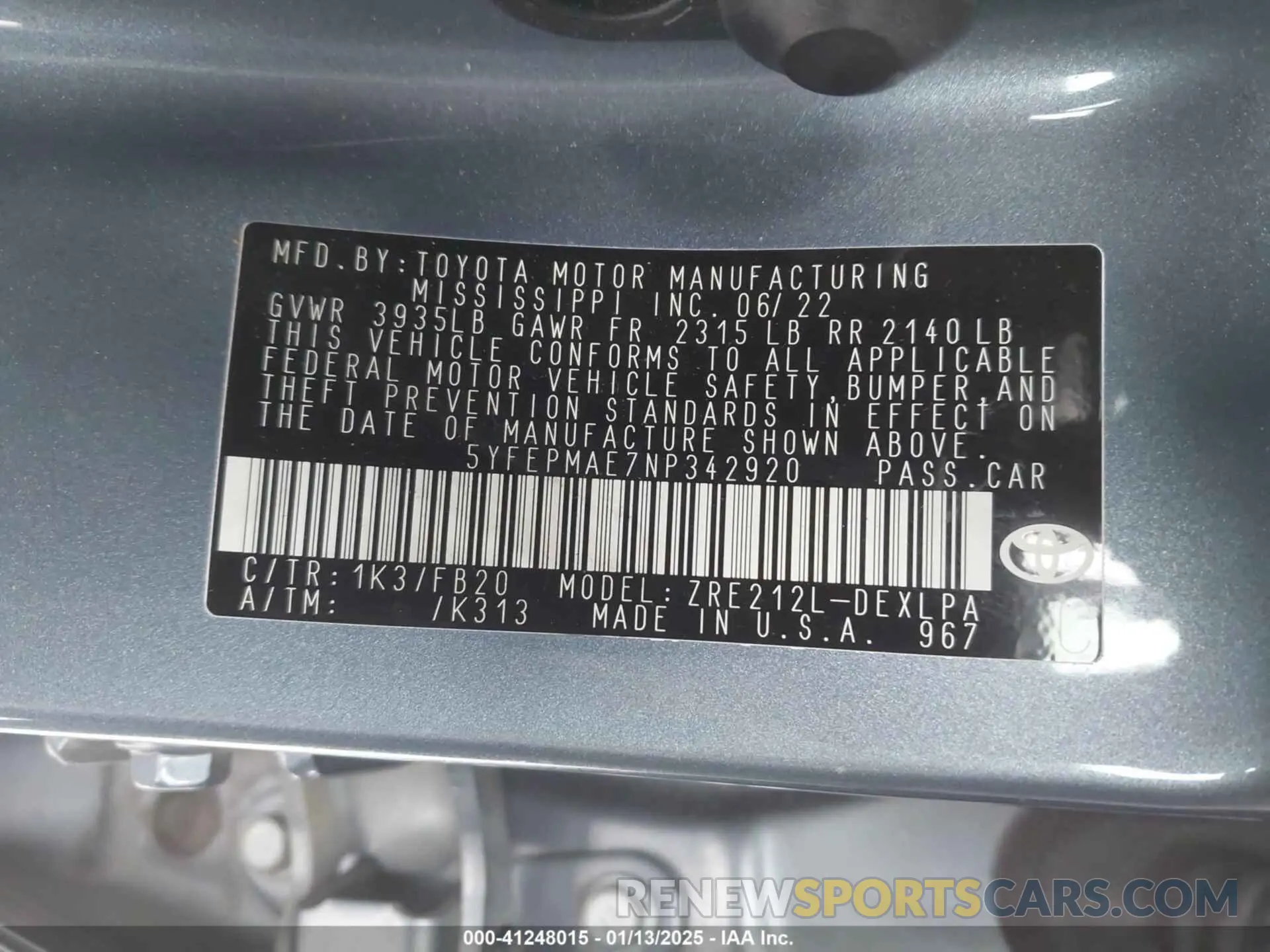 9 fotografías del automóvil dañado 5YFEPMAE7NP342920 TOYOTA COROLLA 2022