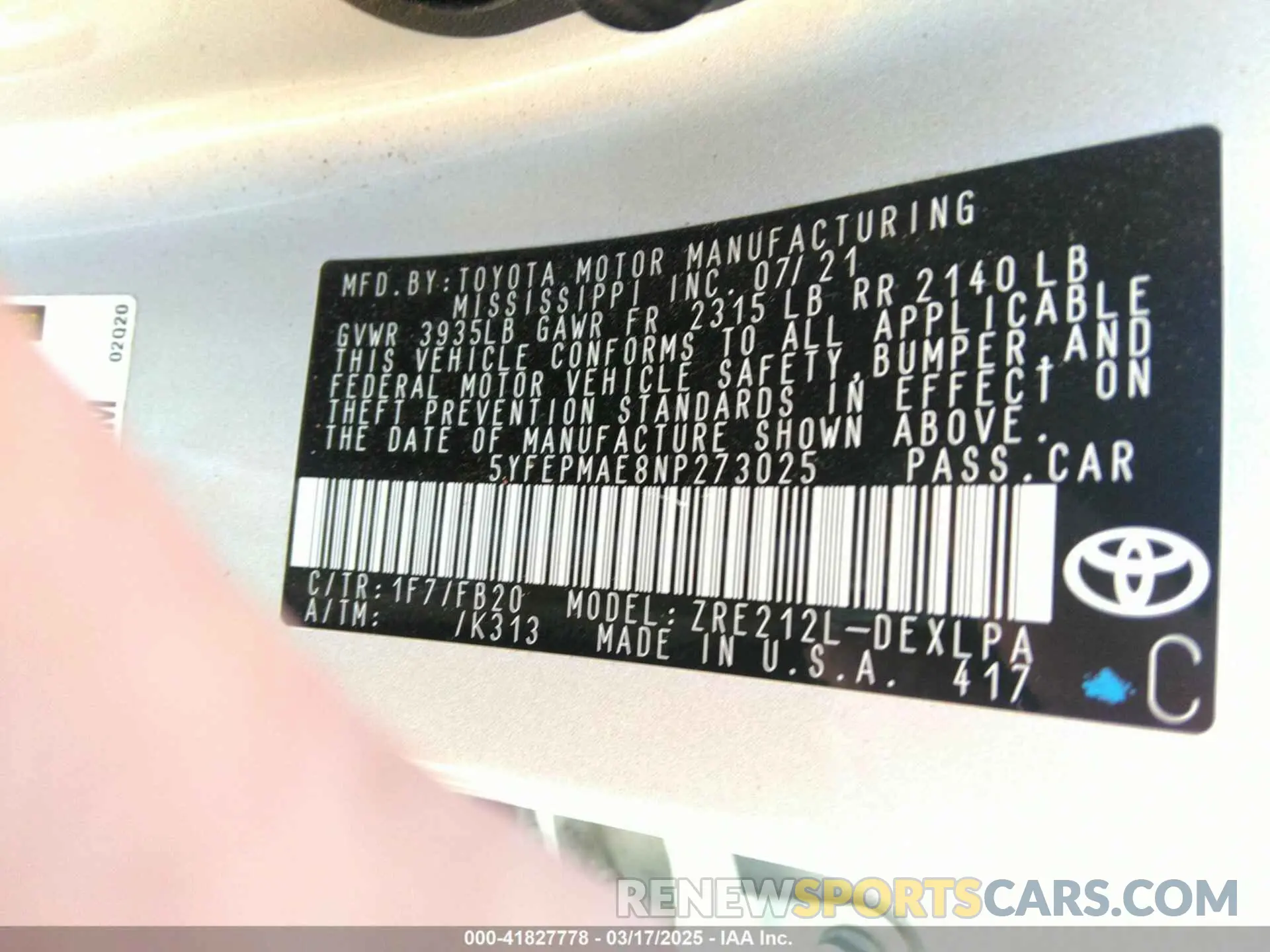 9 fotografías del automóvil dañado 5YFEPMAE8NP273025 TOYOTA COROLLA 2022