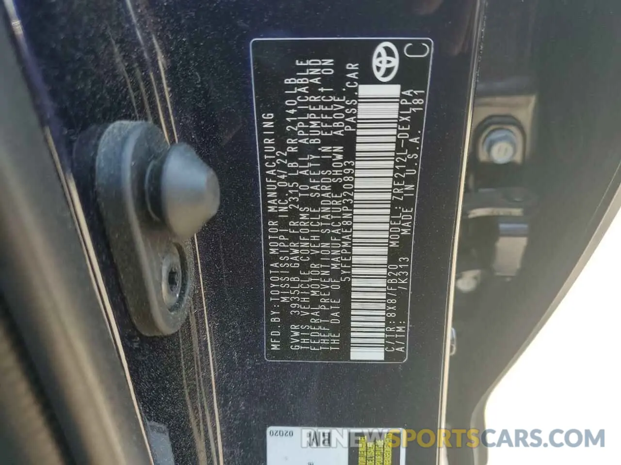 12 fotografías del automóvil dañado 5YFEPMAE8NP320893 TOYOTA COROLLA 2022