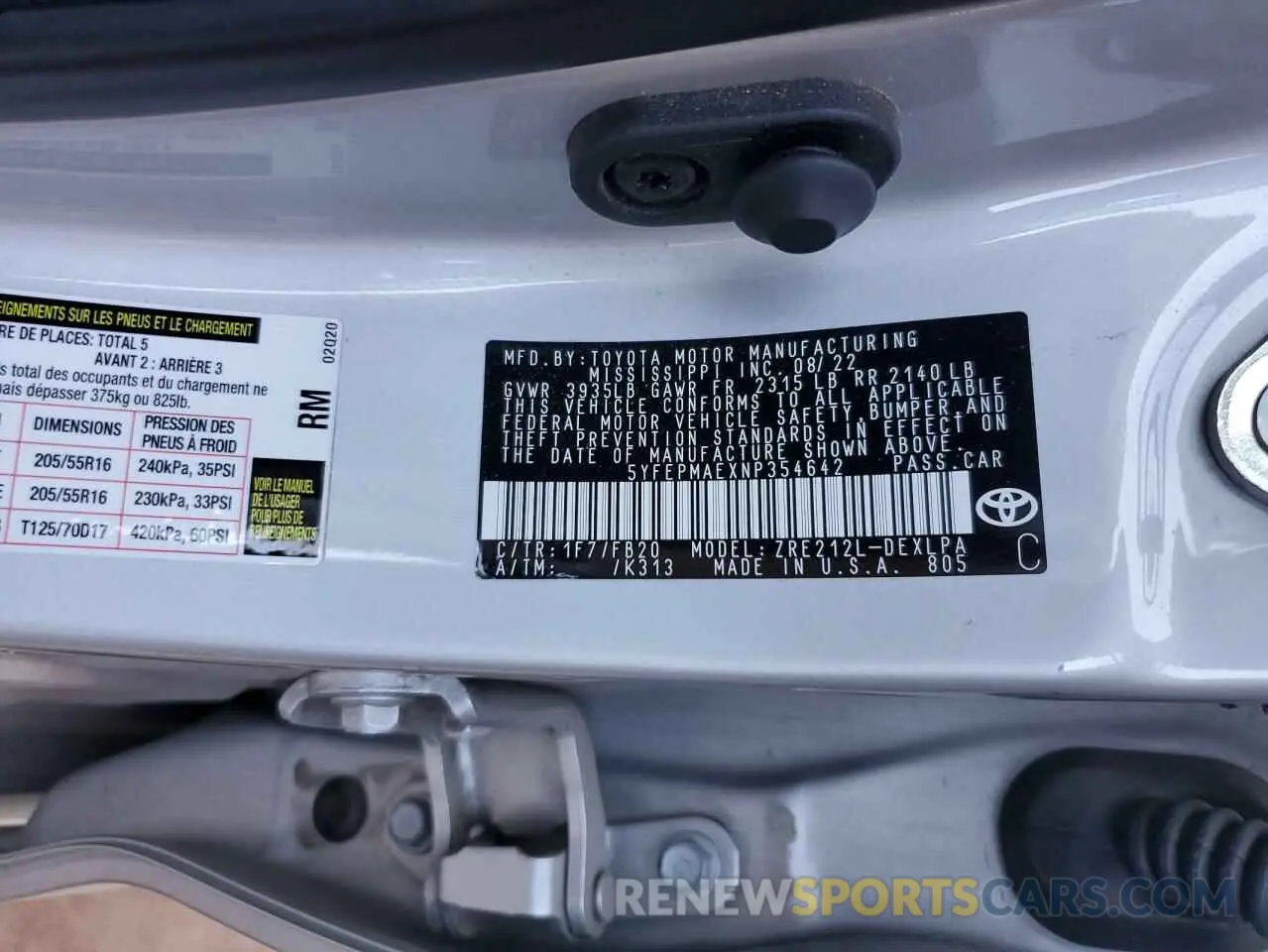 12 fotografías del automóvil dañado 5YFEPMAEXNP354642 TOYOTA COROLLA 2022