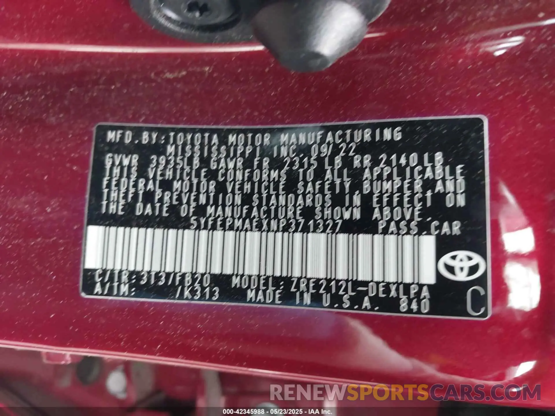 9 fotografías del automóvil dañado 5YFEPMAEXNP371327 TOYOTA COROLLA 2022