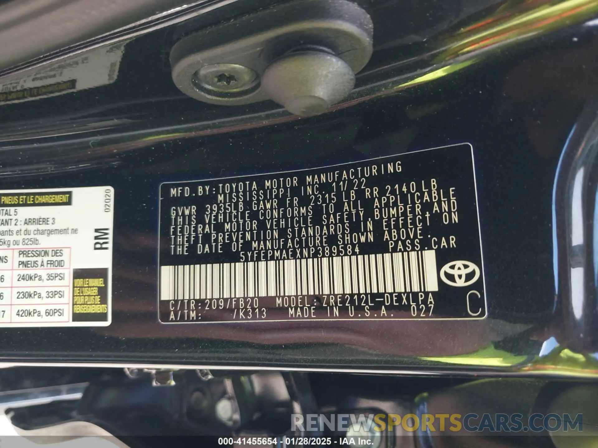 9 fotografías del automóvil dañado 5YFEPMAEXNP389584 TOYOTA COROLLA 2022