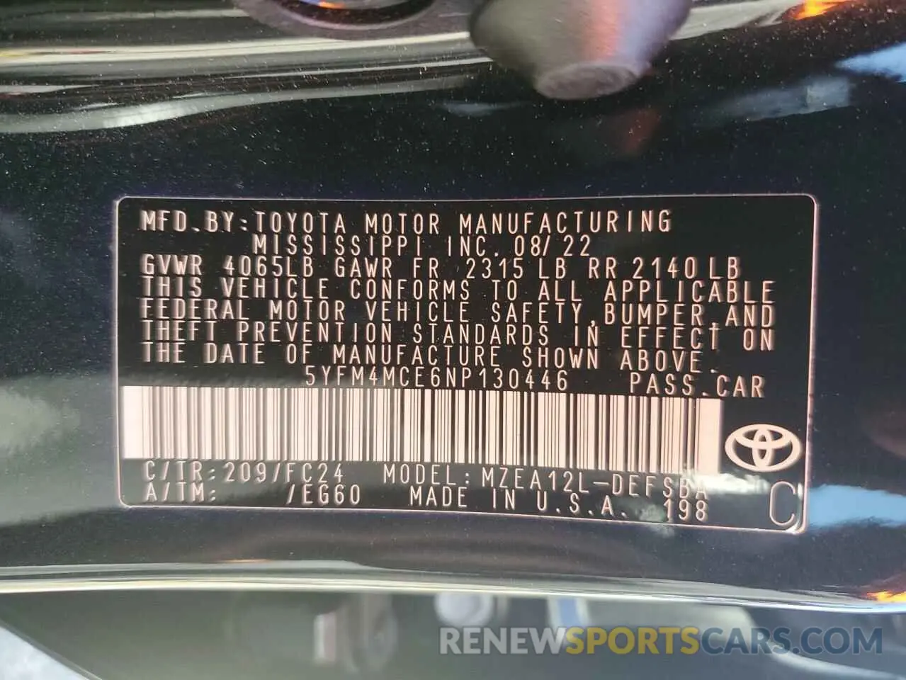 14 fotografías del automóvil dañado 5YFM4MCE6NP130446 TOYOTA COROLLA 2022