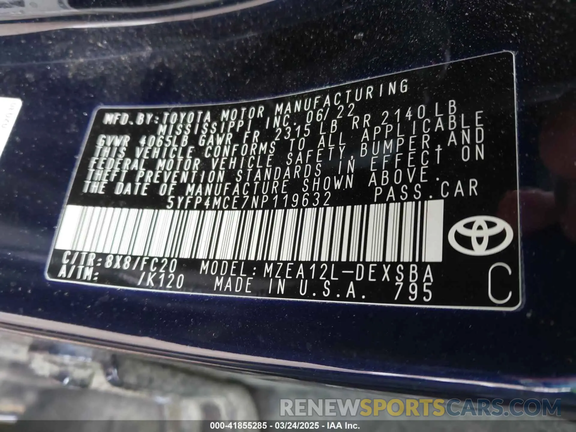 9 fotografías del automóvil dañado 5YFP4MCE7NP119632 TOYOTA COROLLA 2022