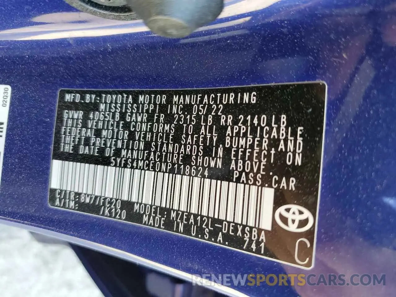 13 fotografías del automóvil dañado 5YFS4MCE0NP118624 TOYOTA COROLLA 2022