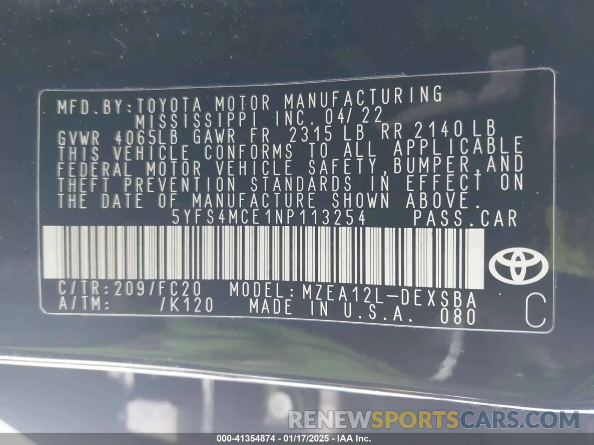 9 fotografías del automóvil dañado 5YFS4MCE1NP113254 TOYOTA COROLLA 2022