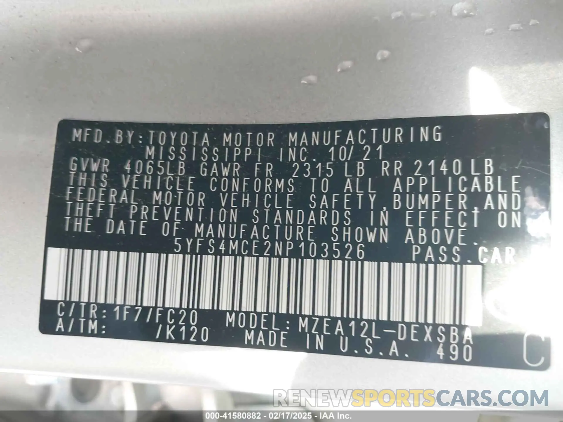 9 fotografías del automóvil dañado 5YFS4MCE2NP103526 TOYOTA COROLLA 2022