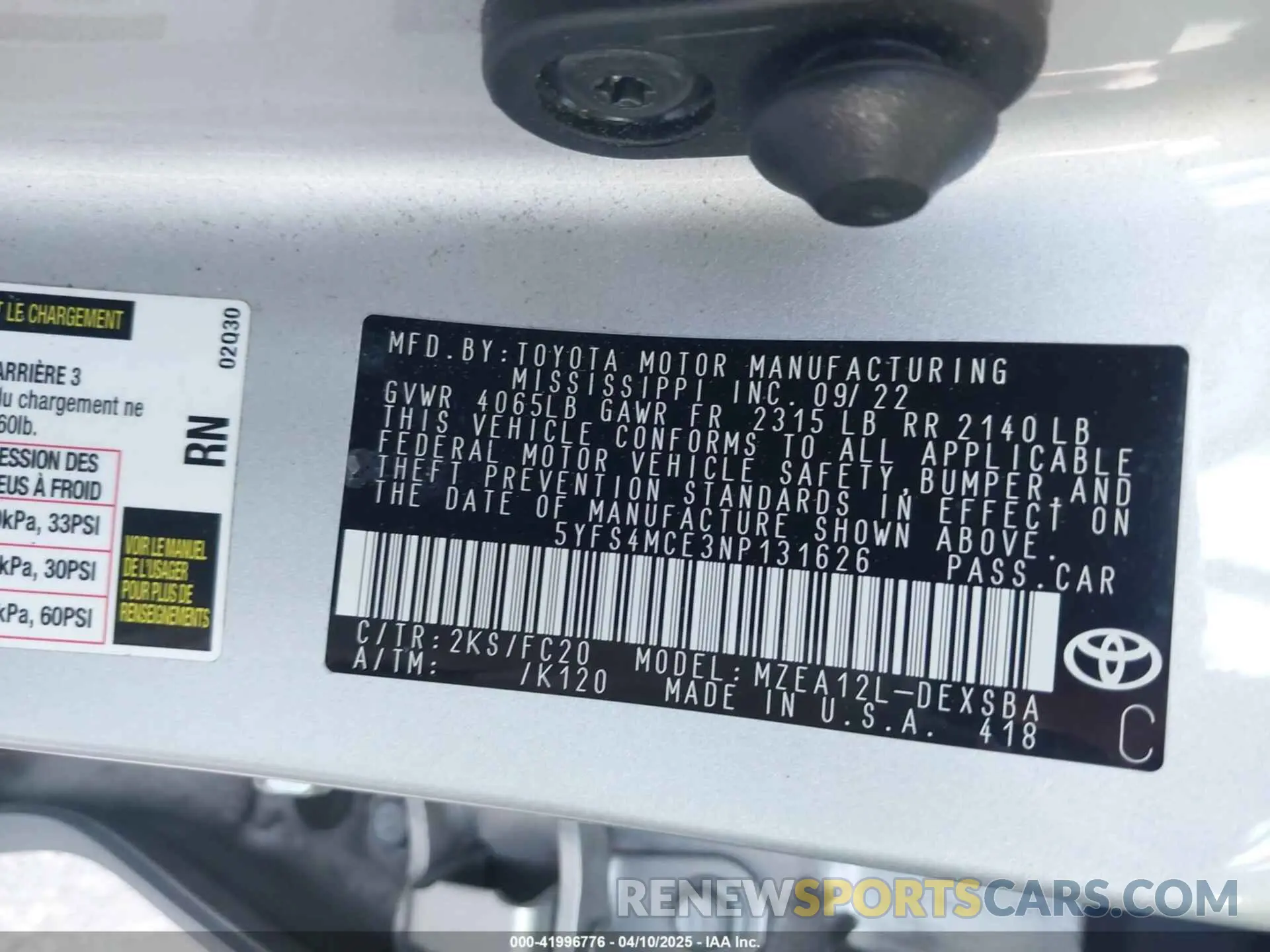 9 fotografías del automóvil dañado 5YFS4MCE3NP131626 TOYOTA COROLLA 2022