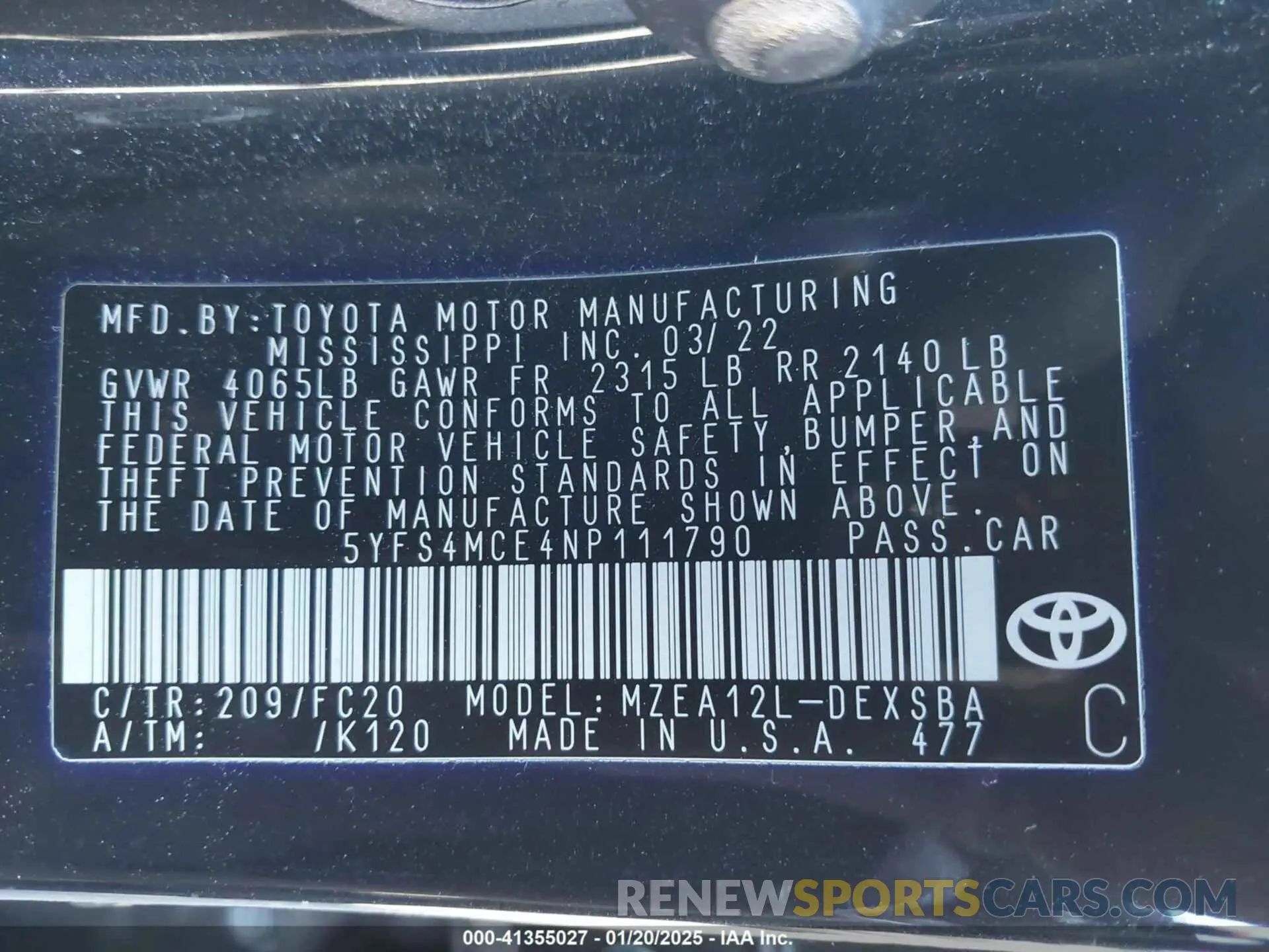9 fotografías del automóvil dañado 5YFS4MCE4NP111790 TOYOTA COROLLA 2022