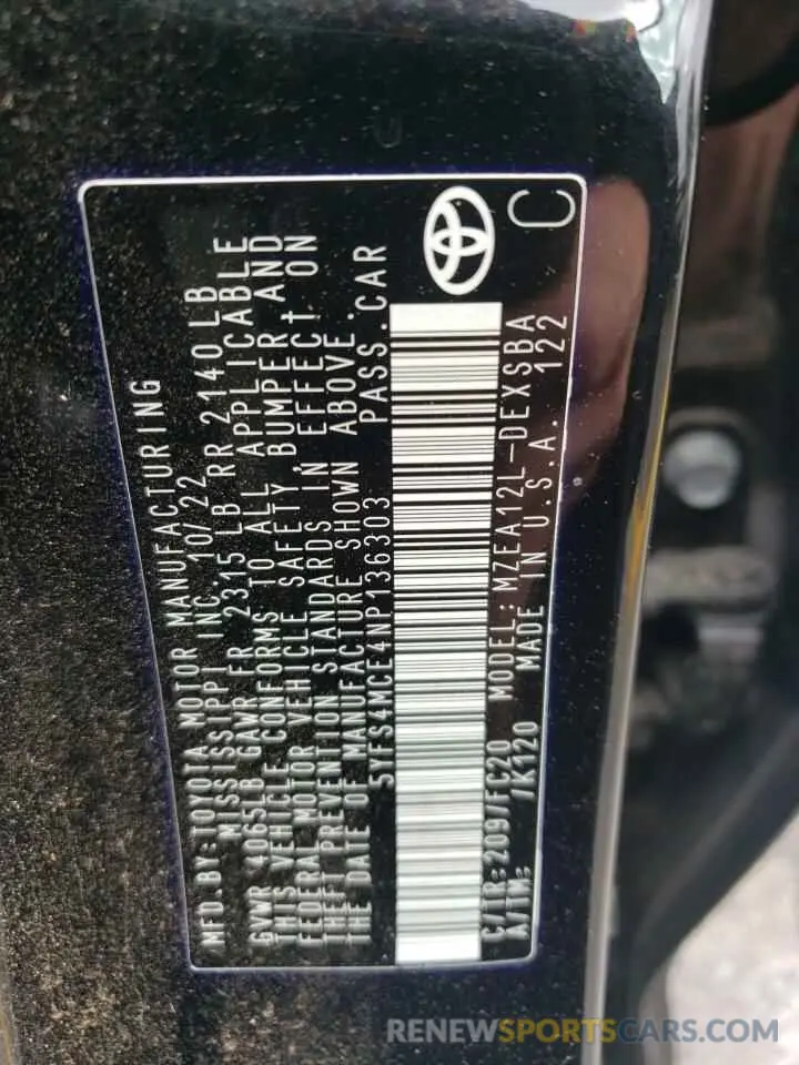 13 fotografías del automóvil dañado 5YFS4MCE4NP136303 TOYOTA COROLLA 2022