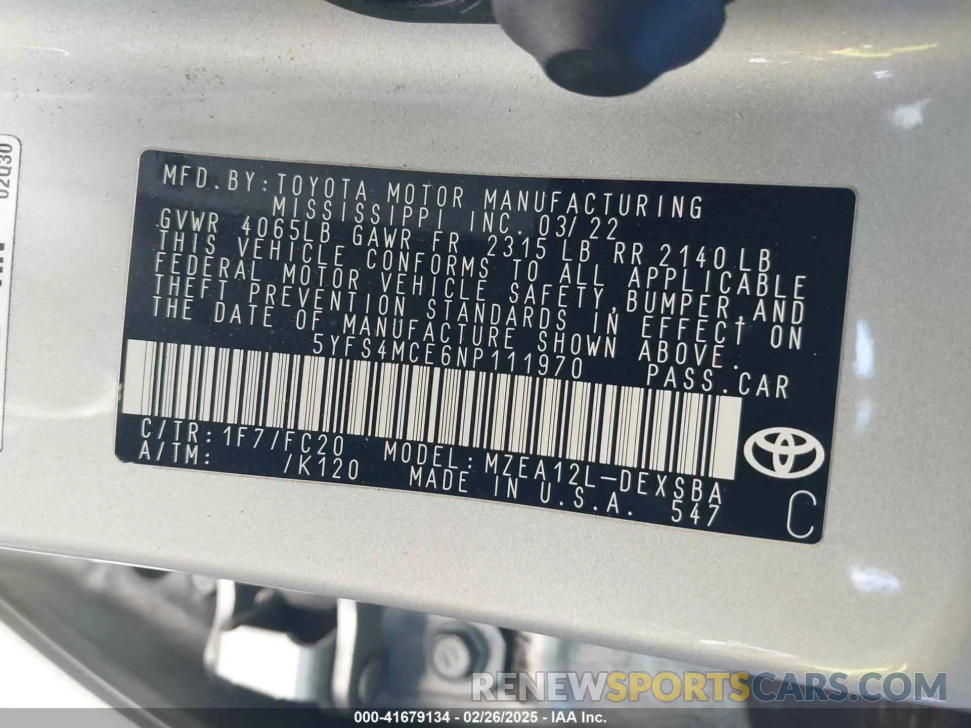 9 fotografías del automóvil dañado 5YFS4MCE6NP111970 TOYOTA COROLLA 2022
