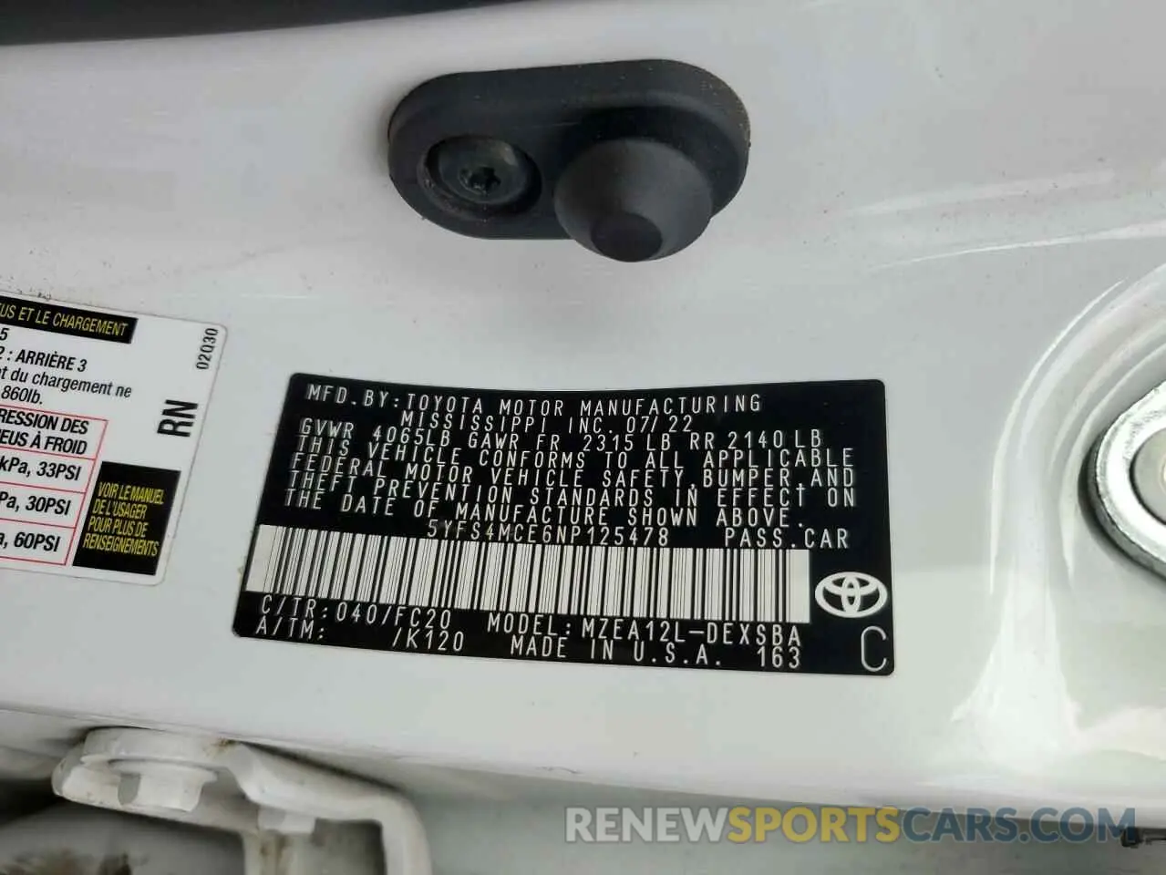 13 fotografías del automóvil dañado 5YFS4MCE6NP125478 TOYOTA COROLLA 2022